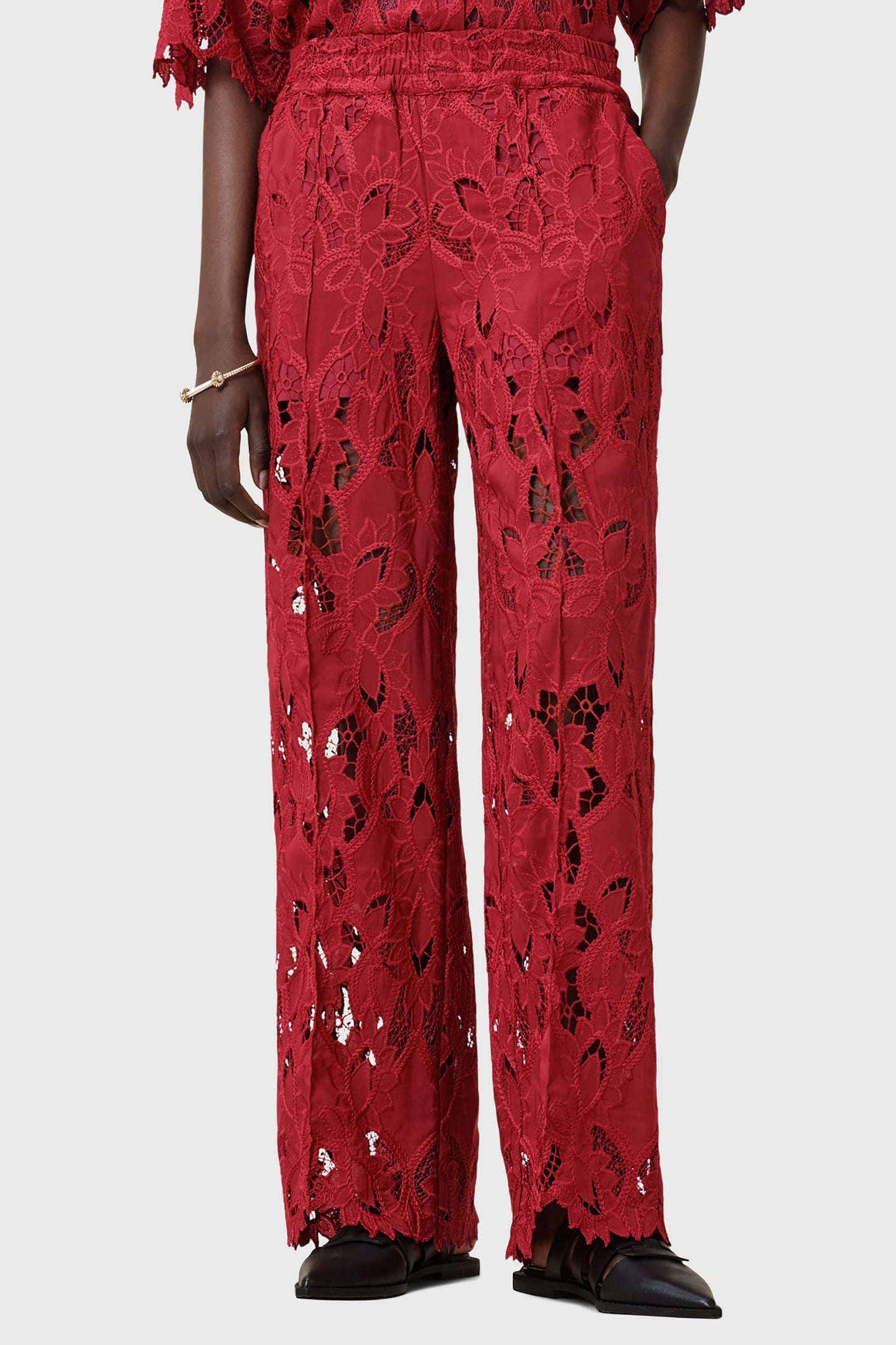 CHARLI EMB TROUSER BURNT BRICK RED 3