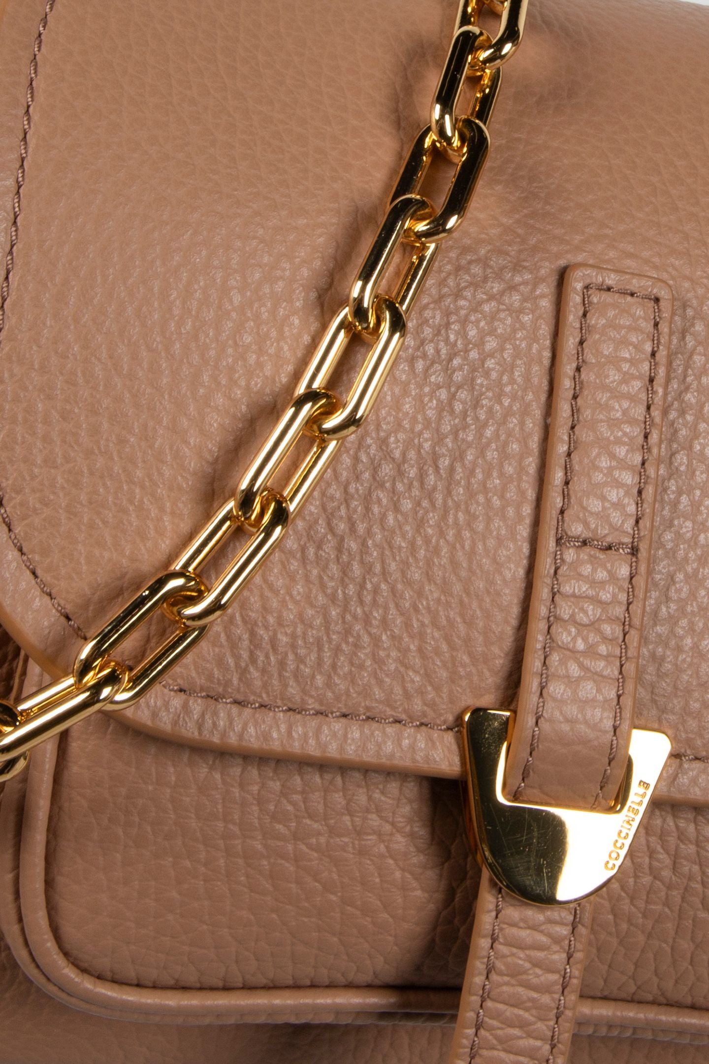LEATHER CROSS BODY BAG WITH CHAIN STRAP IN BEIGE 4