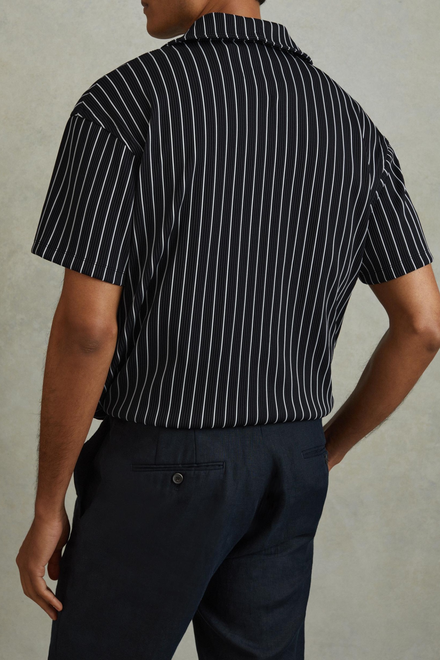 SS STRIPED RIB SHIRT NAVY/WHITE 3