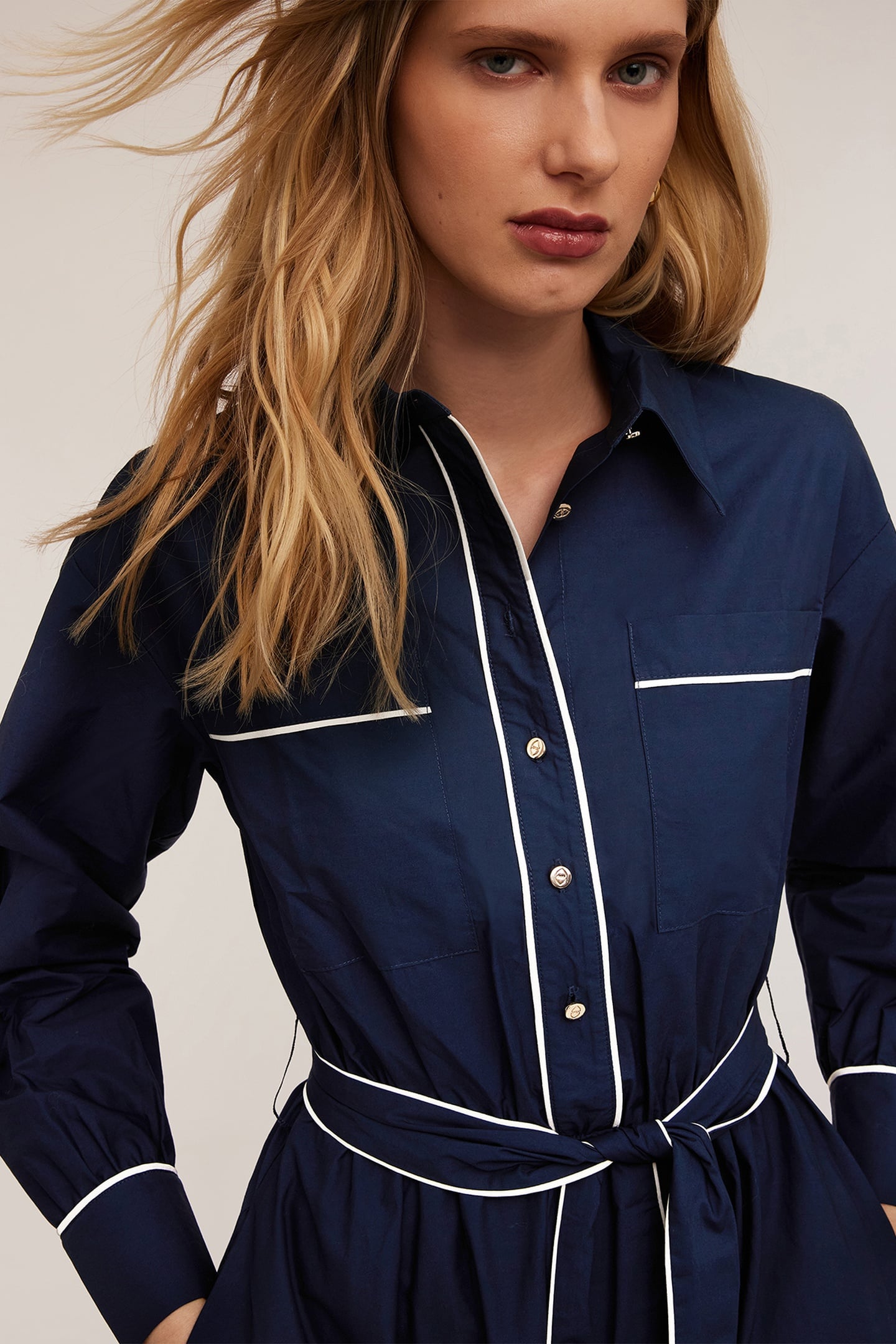 POPLIN CHEMISIER DRESS WITH PROFILES BLUE 4