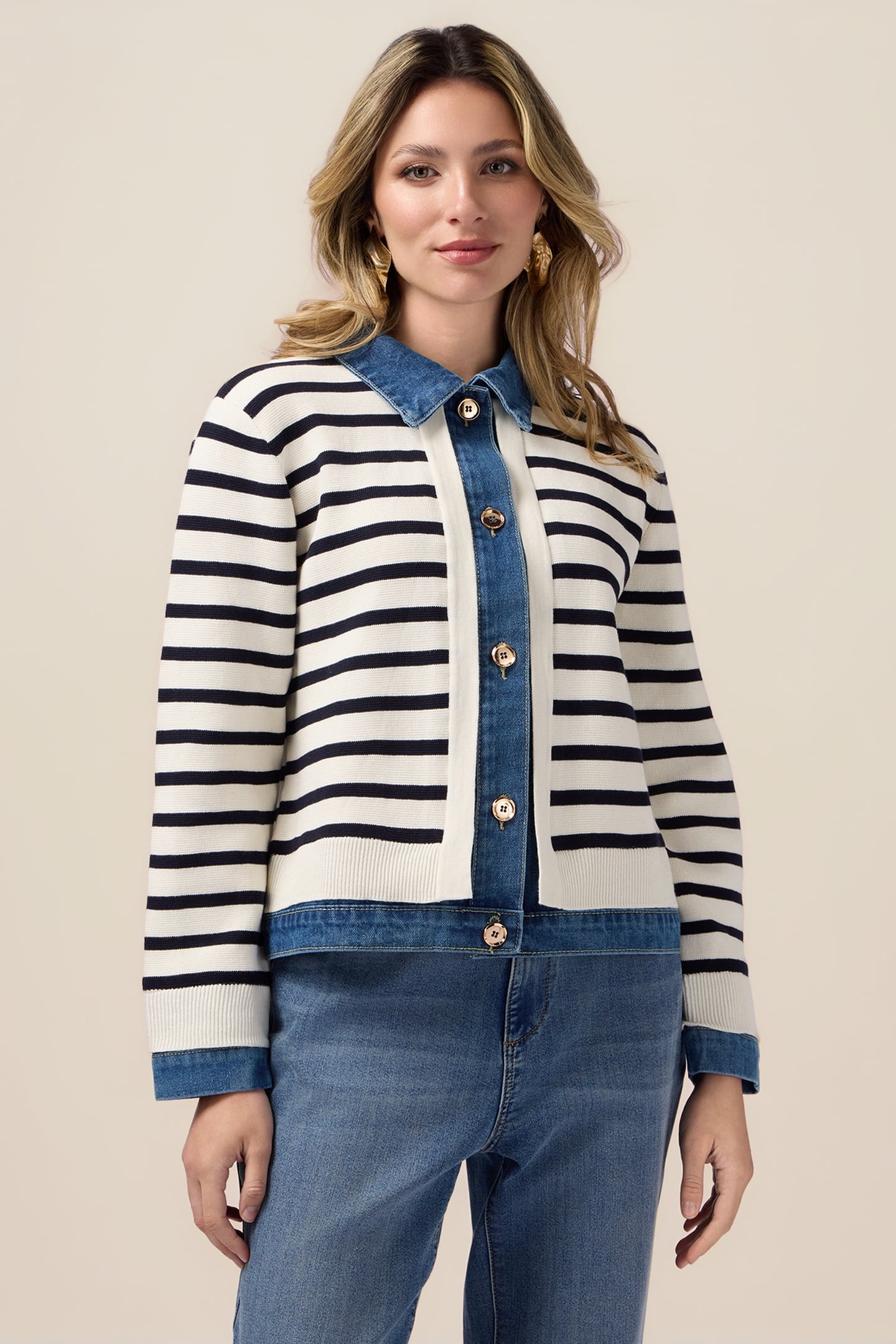 CARDIGAN WITH DENIM INSERTS BLUE 1