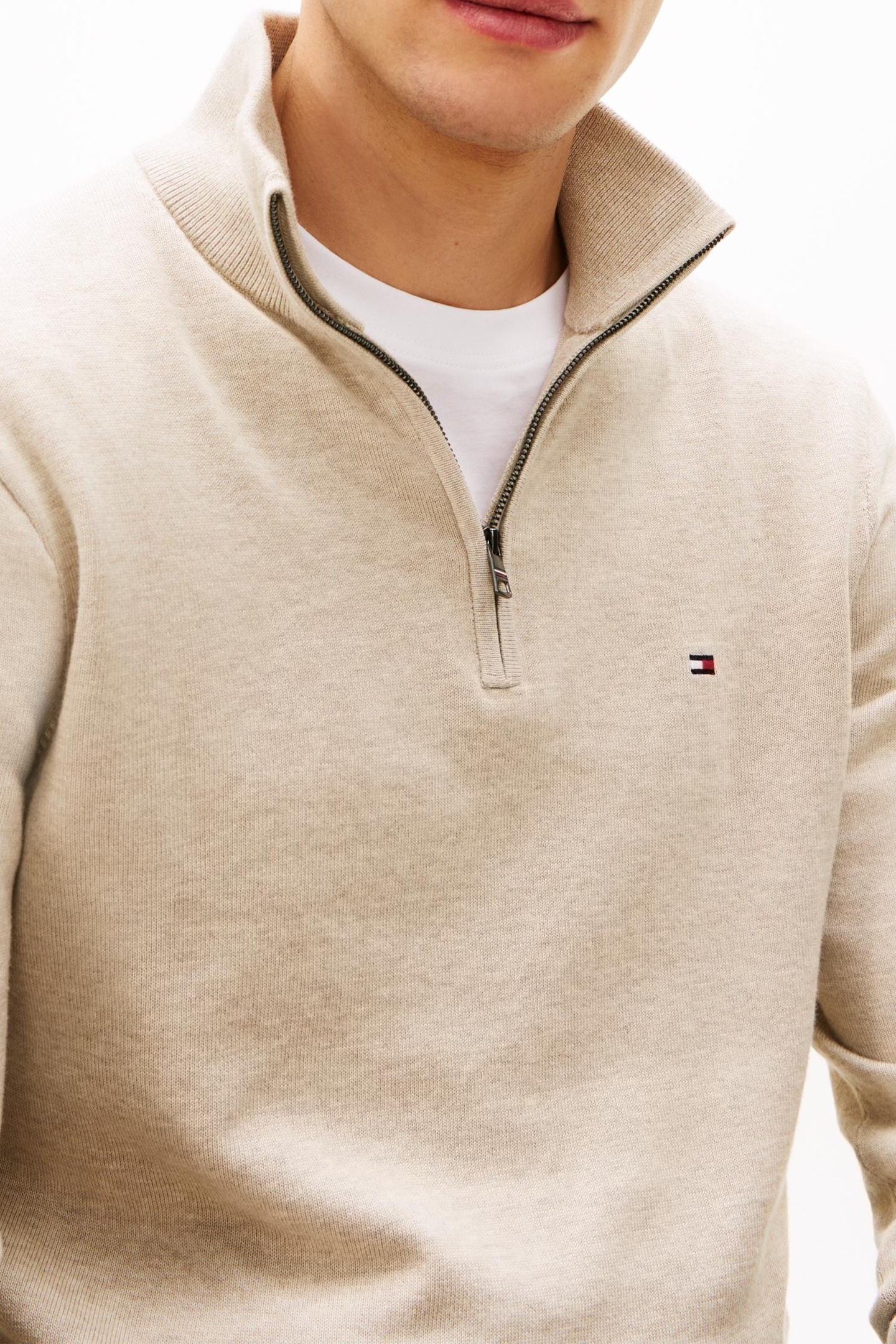 ESSENTIAL COTTON HALF ZIP SANDALWOOD HEATHER 4