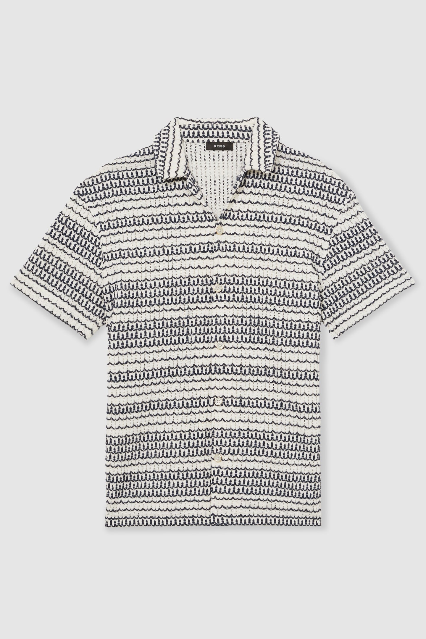 SS EMBROIDERED CROCHET CUBAN SHIRT WHITE/BLACK 4