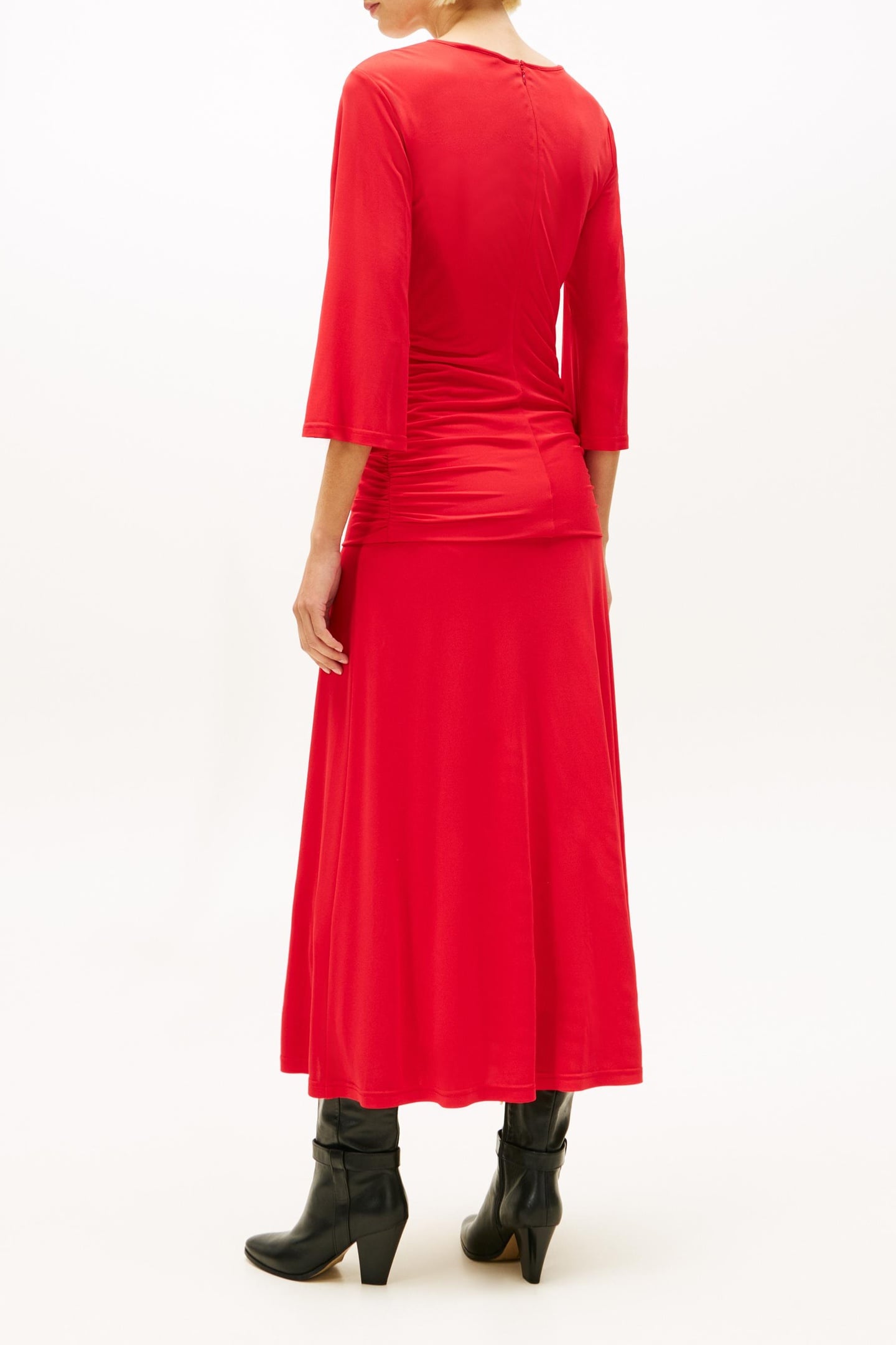 FESTIVE CREPE SLIM GATHERED MIDI DRESS PRIMARY RED 5