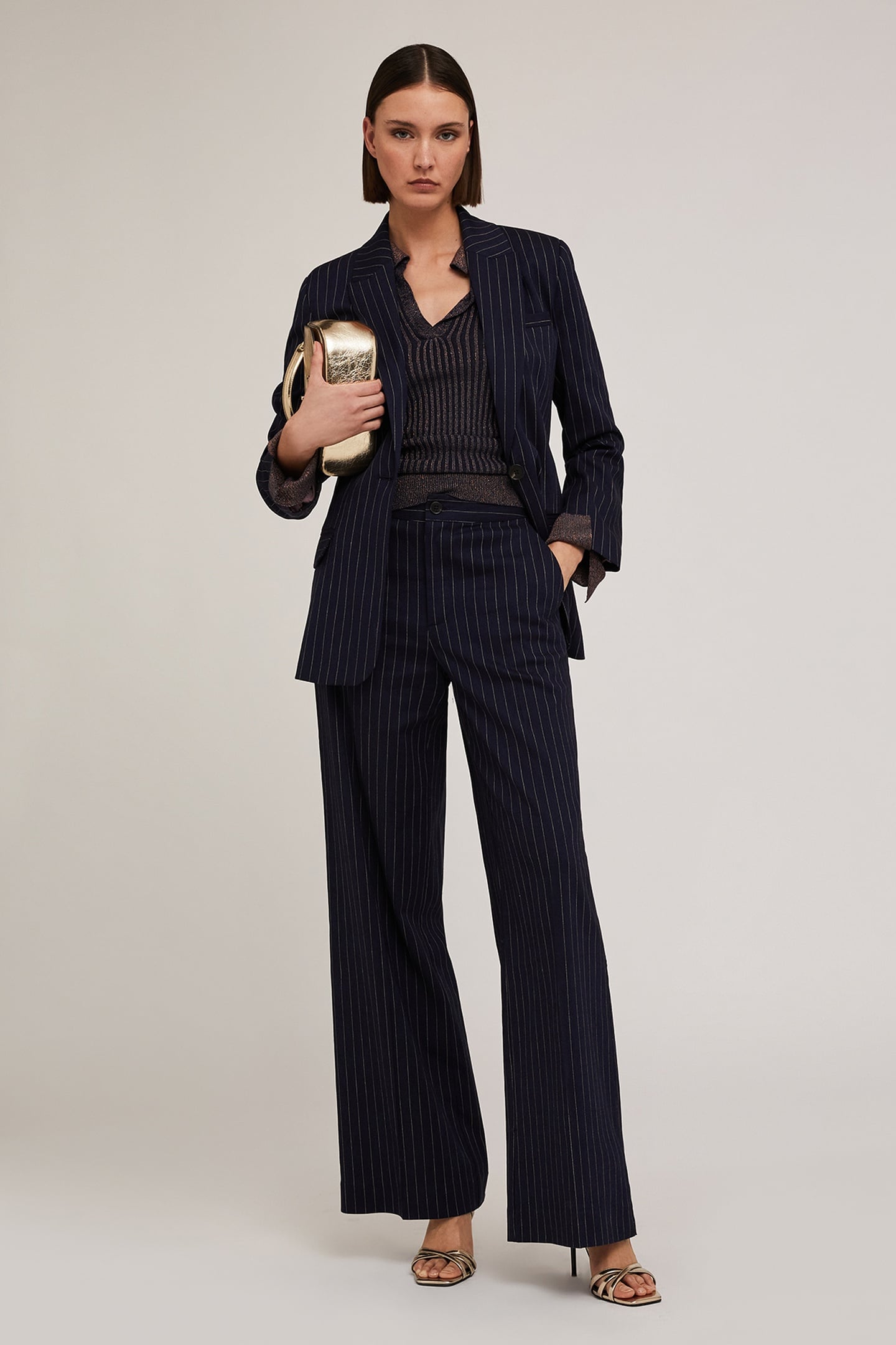 Motivi Chequered Pattern Palazzo Trousers Blue Maat: 42 | Pantalons Outlet | Dames | Beige