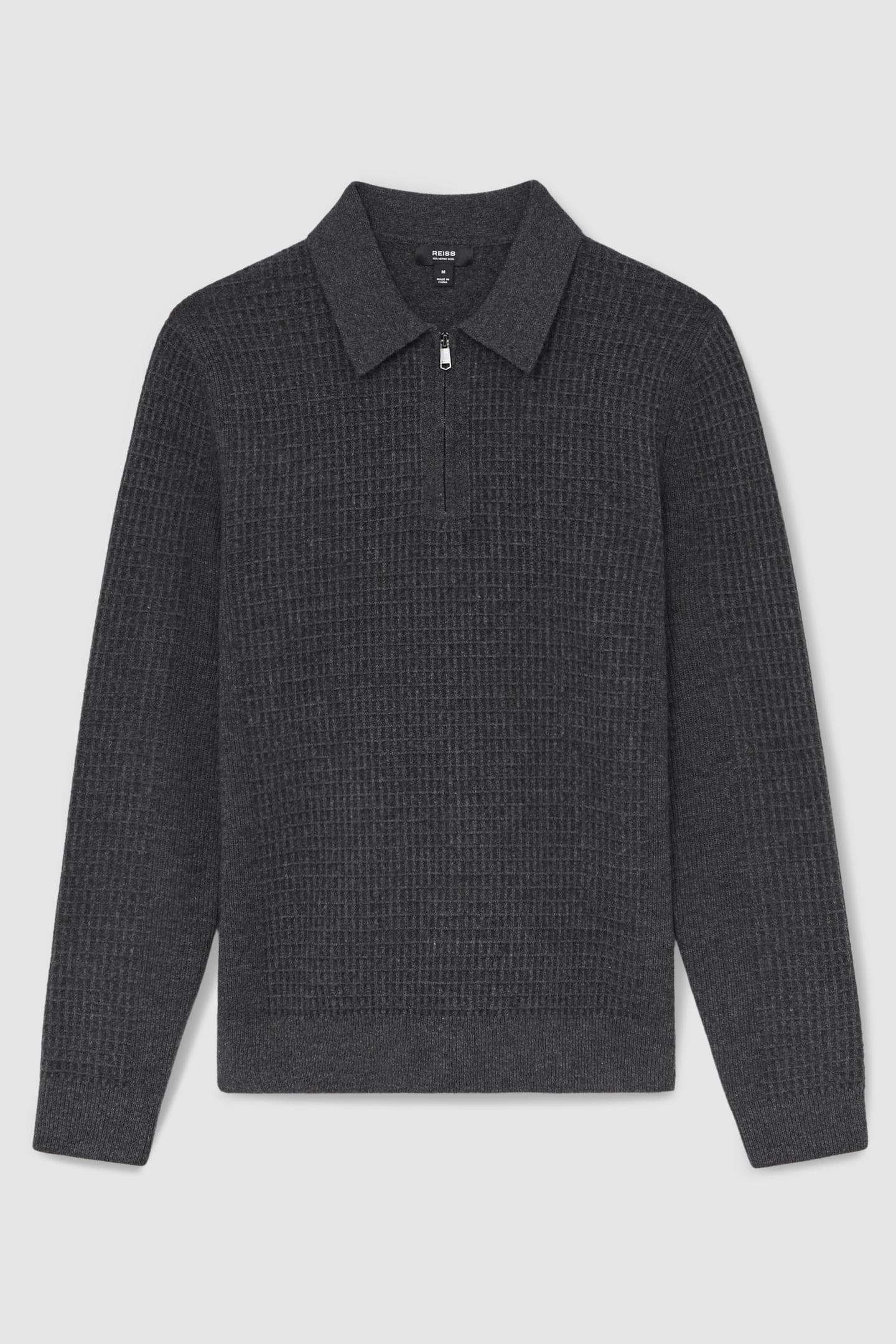 LS HALF ZIP SQUARE TEXTURED POLO CHARCOAL GREY 3