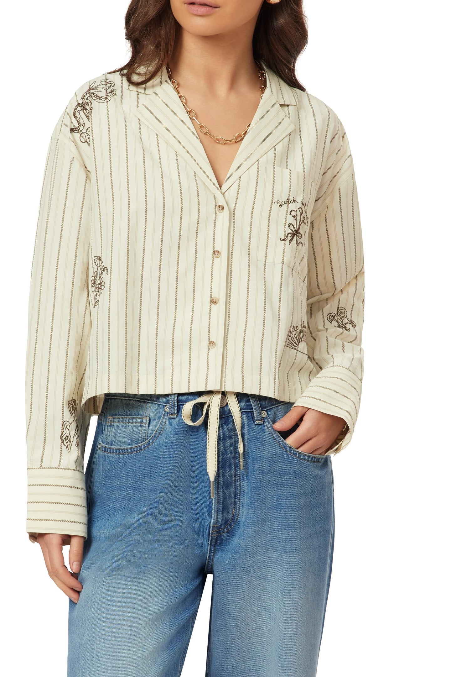 EMBROIDERED NOTCH LAPEL SHIRT HOT FUDGE STRIPE 1