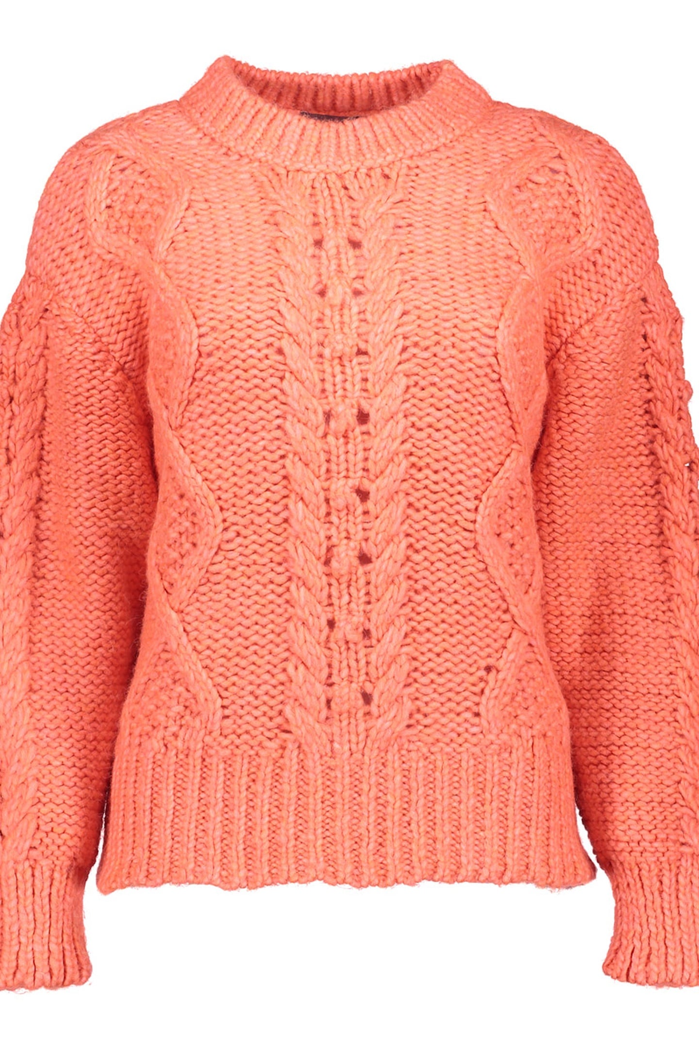 PULLOVER CHUNKY CABLE KNIT CORAL 1