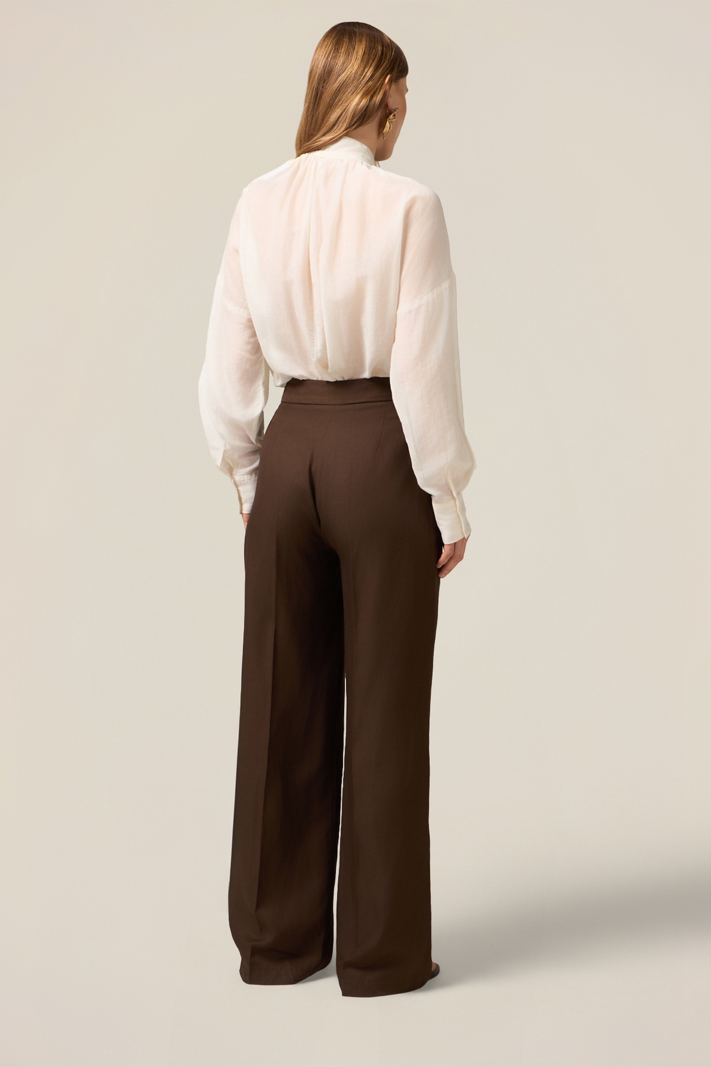 WIDE-LEG LINEN BLEND TROUSERS BROWN 3