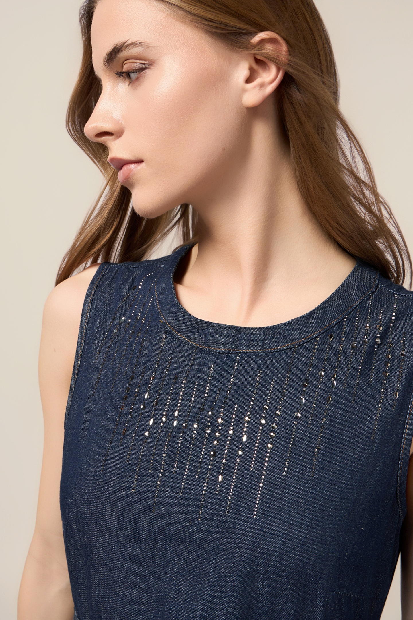 LONG DENIM DRESS WITH MICRO CRYSTALS BLUE 5