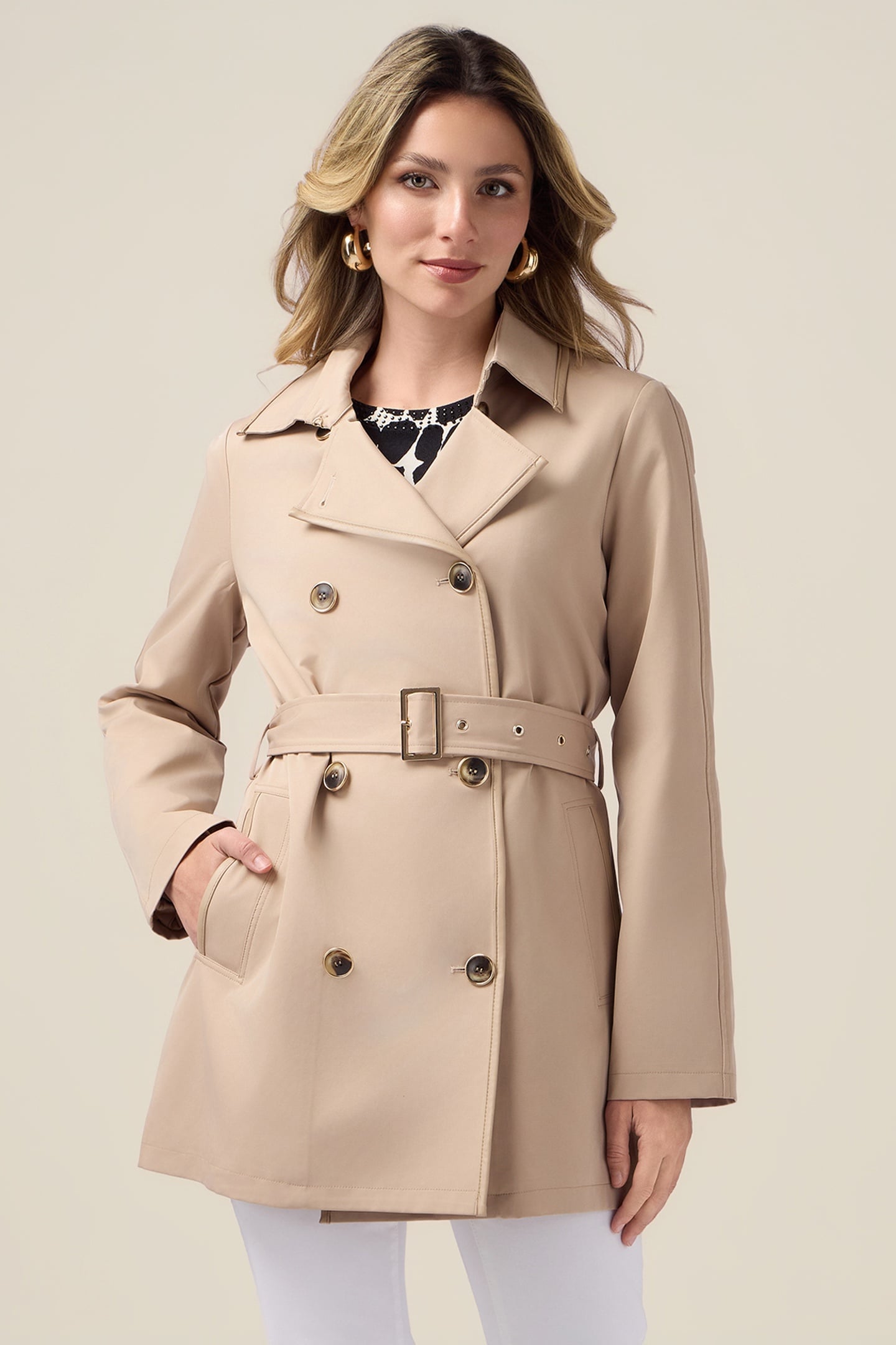TRENCH COAT WITH COATED FABRIC TRIM BEIGE 1