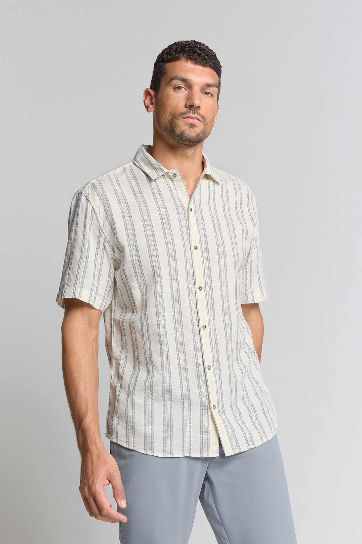 SHIRT SHORT SLEEVE VERTICAL DOBBY STRIPES OFFWHITE 1