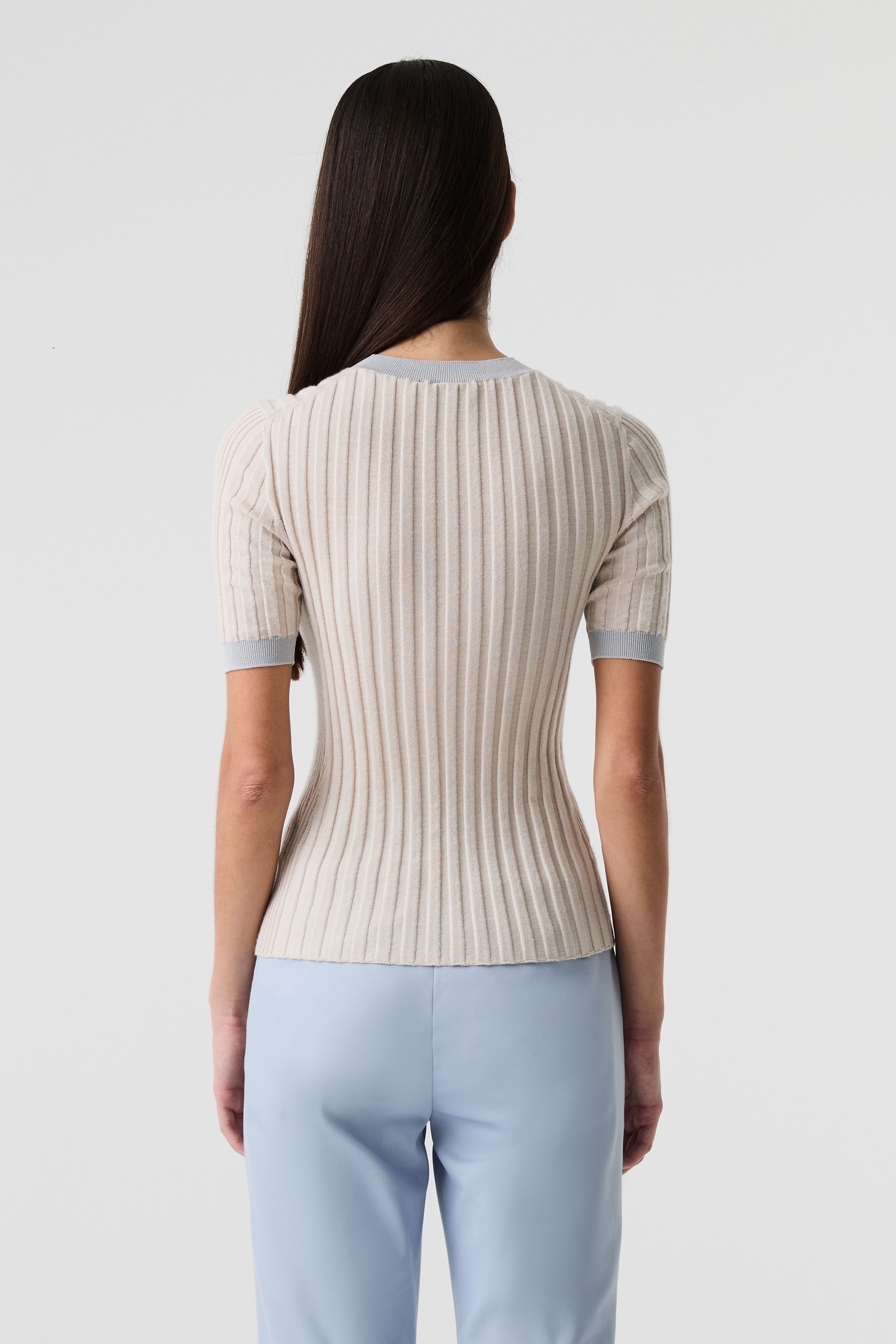 FONELE V1.Y9.01 FLAT-KNIT-SHIRT STONE/CLOUD GREY 2