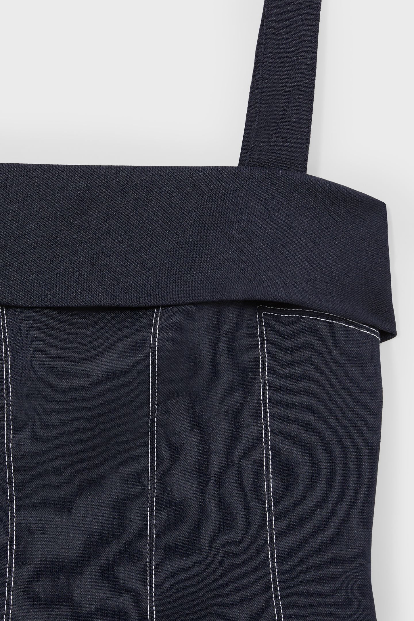 SHORT CONTRAST STITCH LINEN DRESS NAVY 6