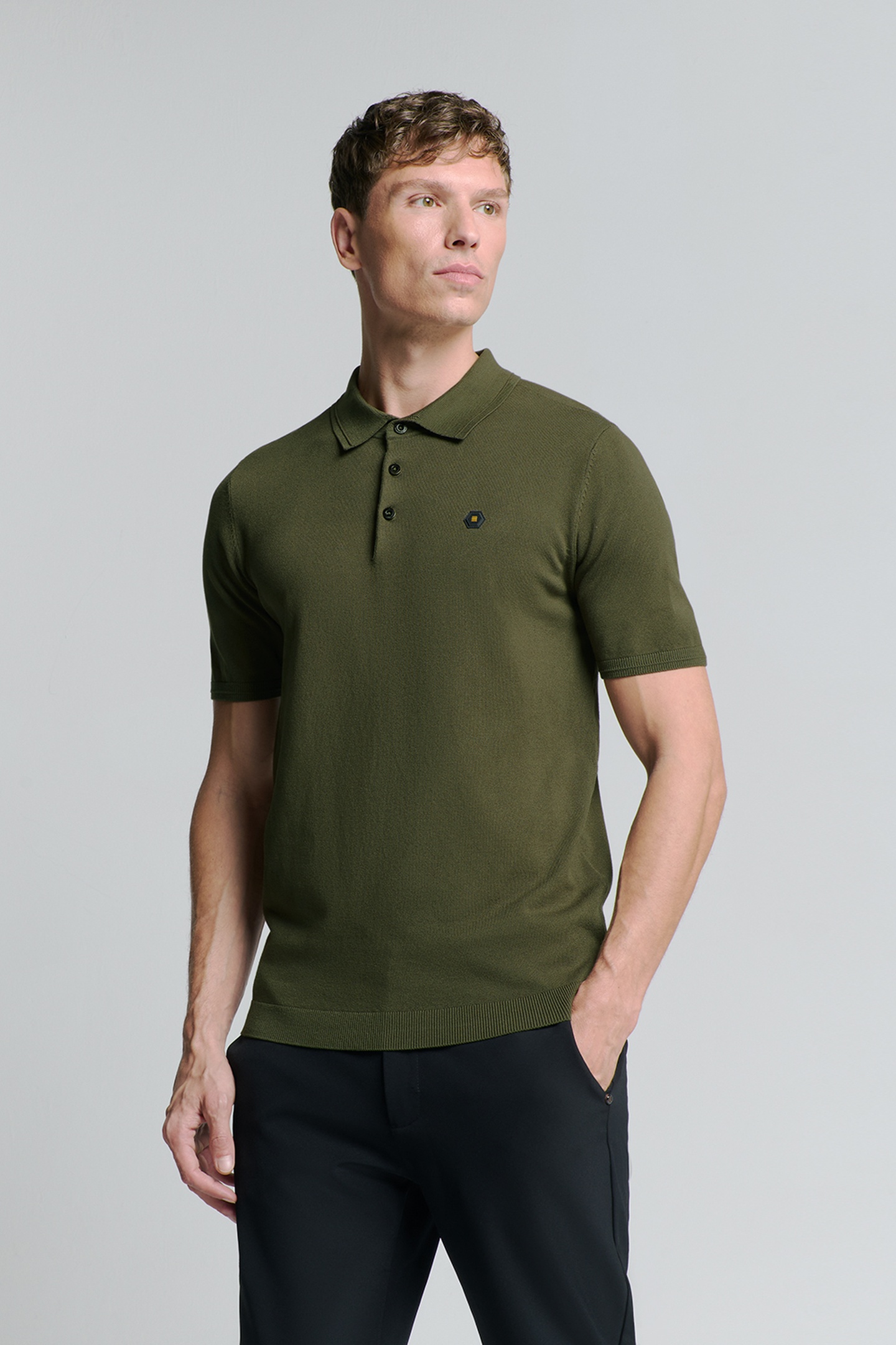 PULLOVER SHORT SLEEVE POLO BUTTON SOLID DARK MOSS 1