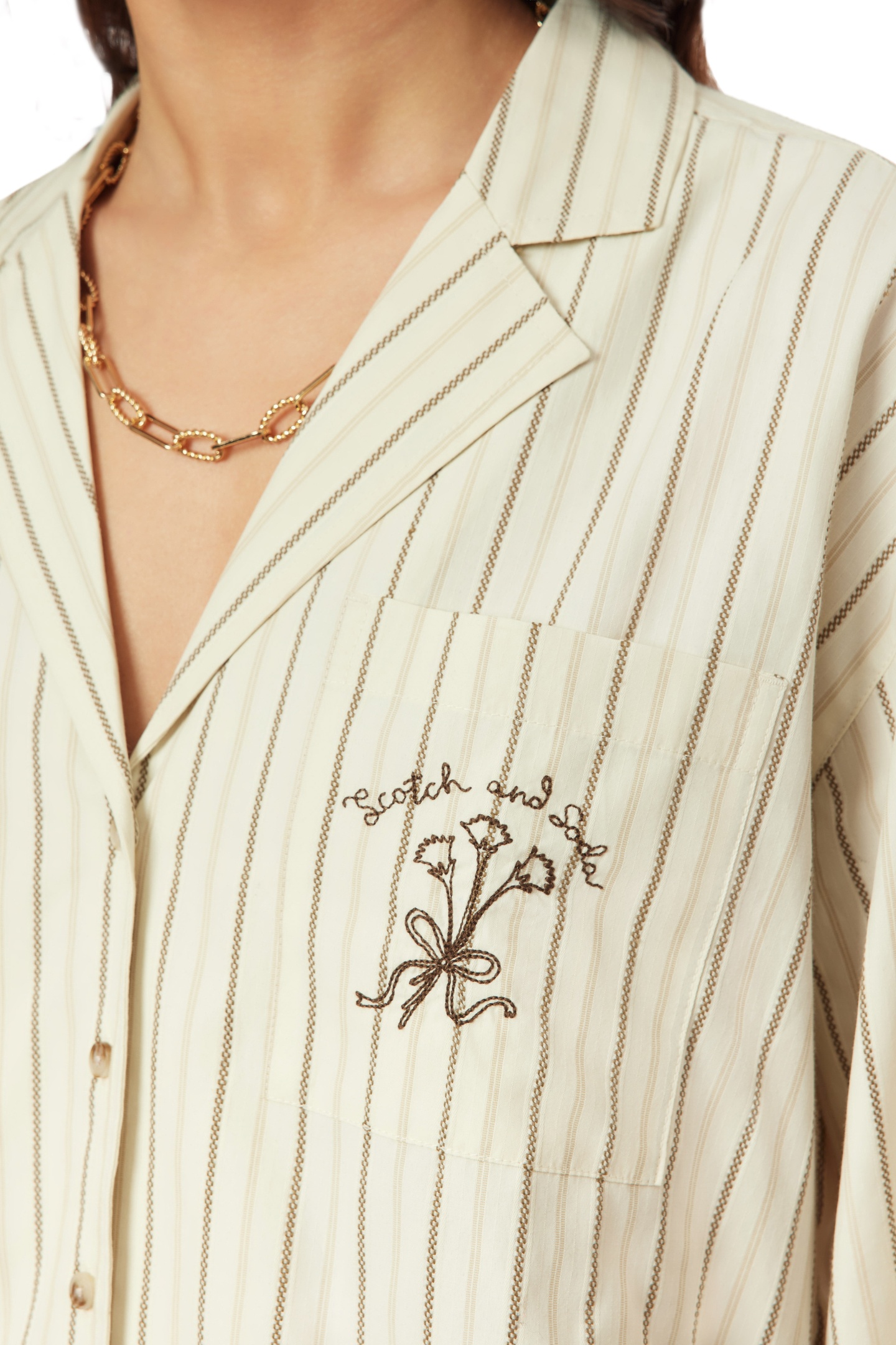 EMBROIDERED NOTCH LAPEL SHIRT HOT FUDGE STRIPE 8