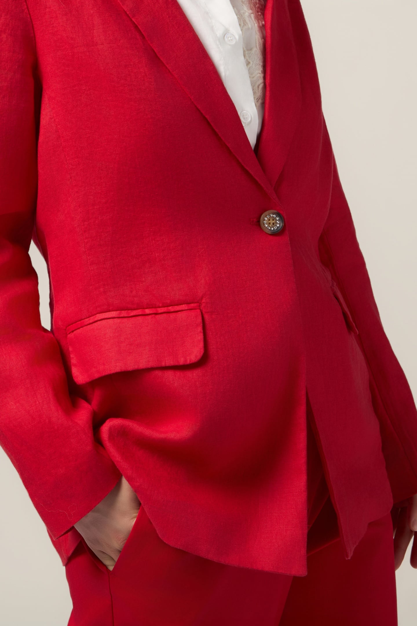SINGLE-BREASTED LINEN BLAZER RED 4
