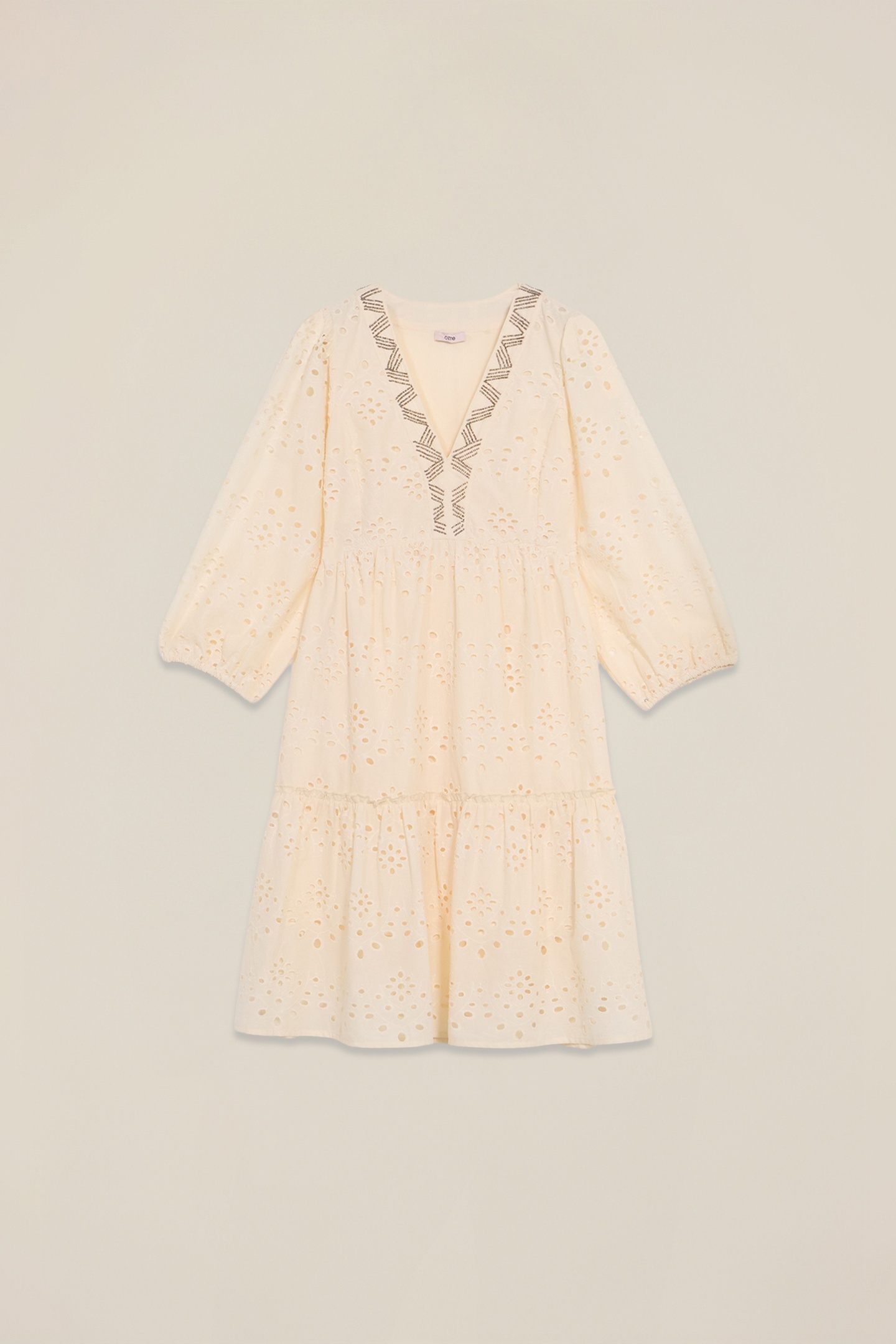 FLARED DRESS IN BRODERIE ANGLAISE LACE BEIGE 3