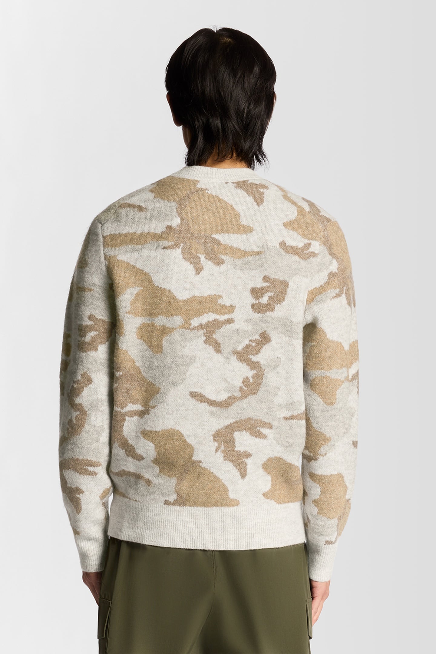 BRUSHED CAMOUFLAGE CREW NECK JUMPER GREY TAUPE 3