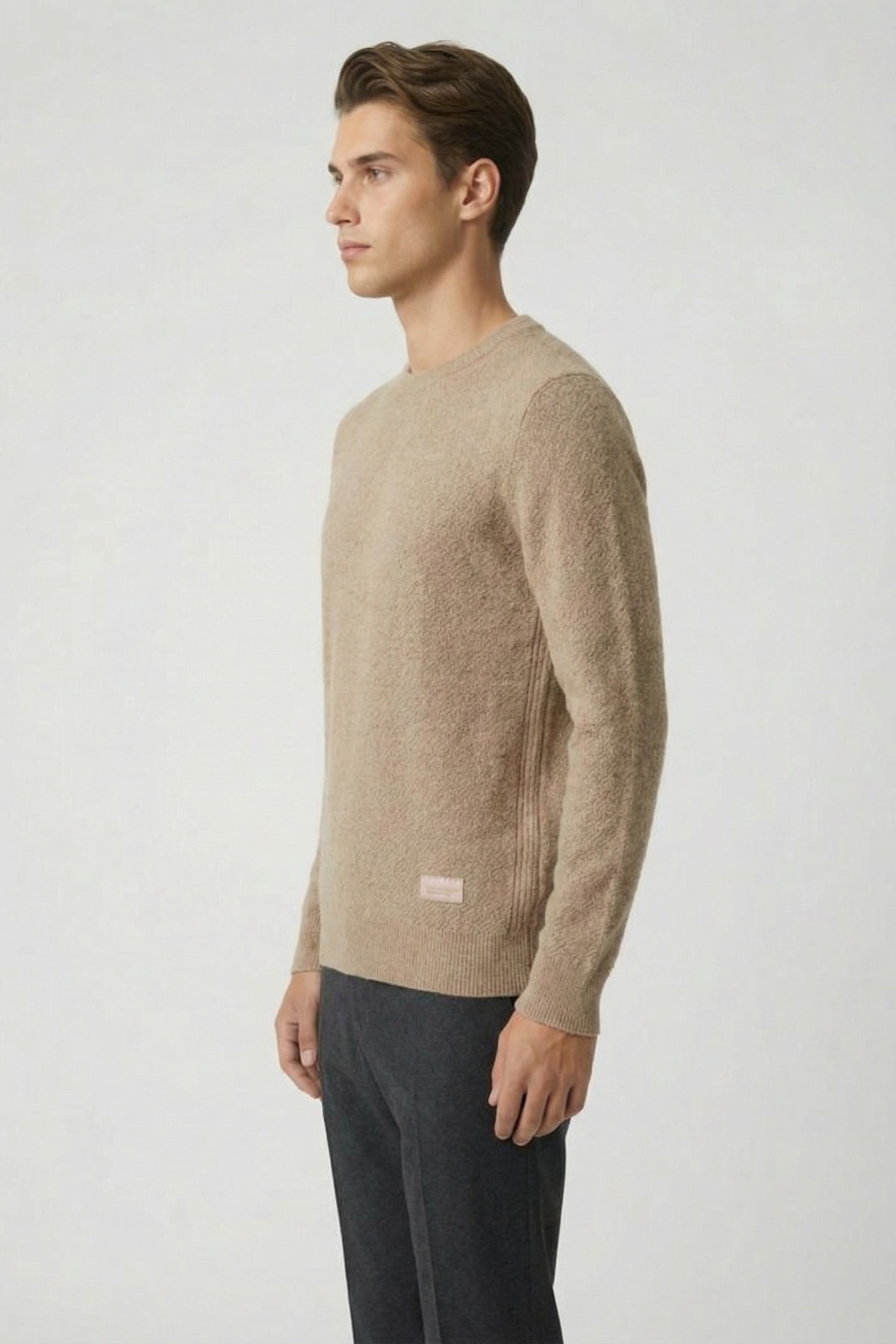 SS NEPS TEXTURE STITCH SWEATER CREW TAUPE 3