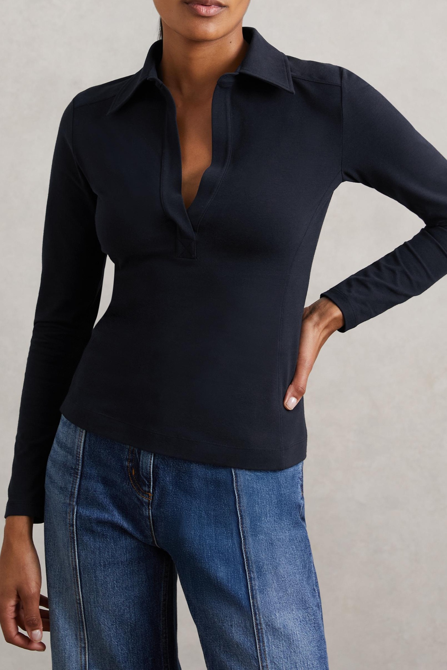 COLLARED LONG SLEEVE SHIRT NAVY 1