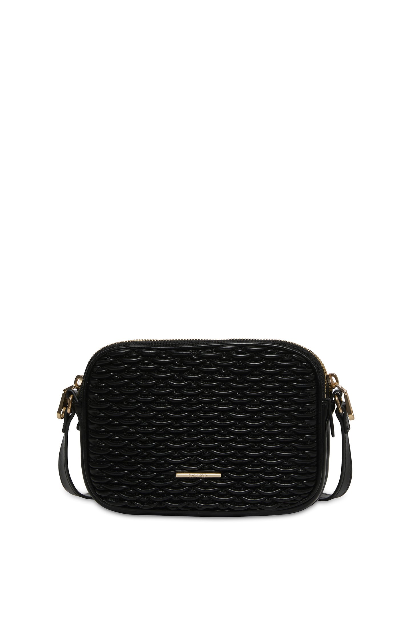 PLEATED DOUBLE ZIP CROSSOVER BAG BLACK 1