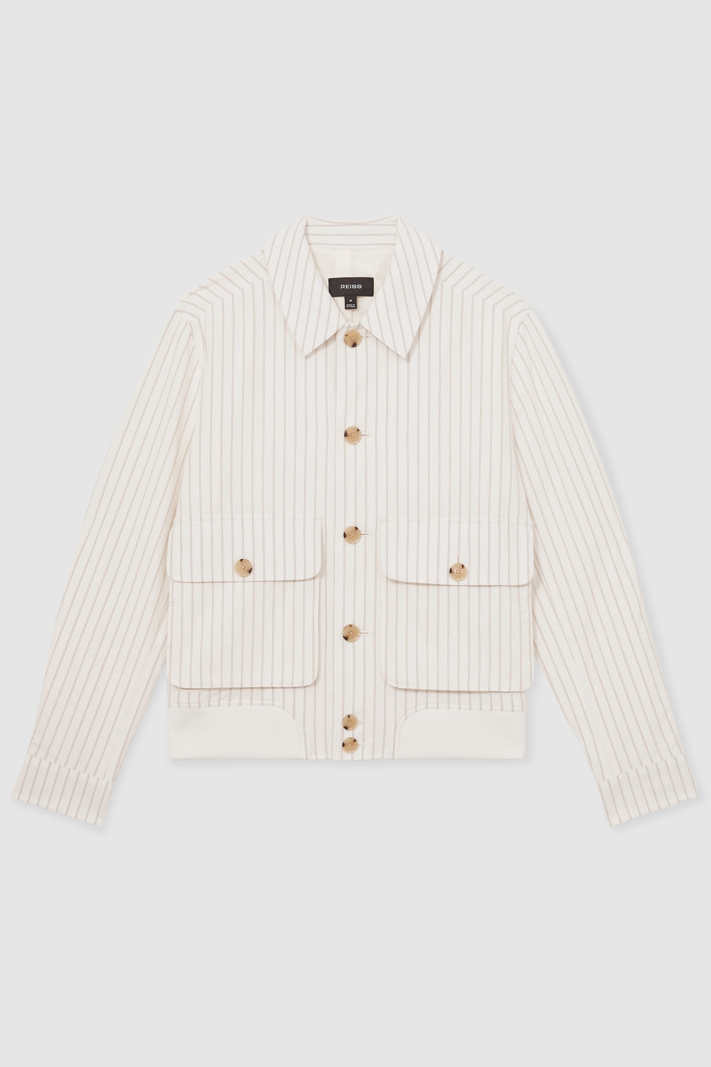 LS STRIPE SEERSUCKER HARRINGTON OFF WHITE/TAUPE BROWN 7