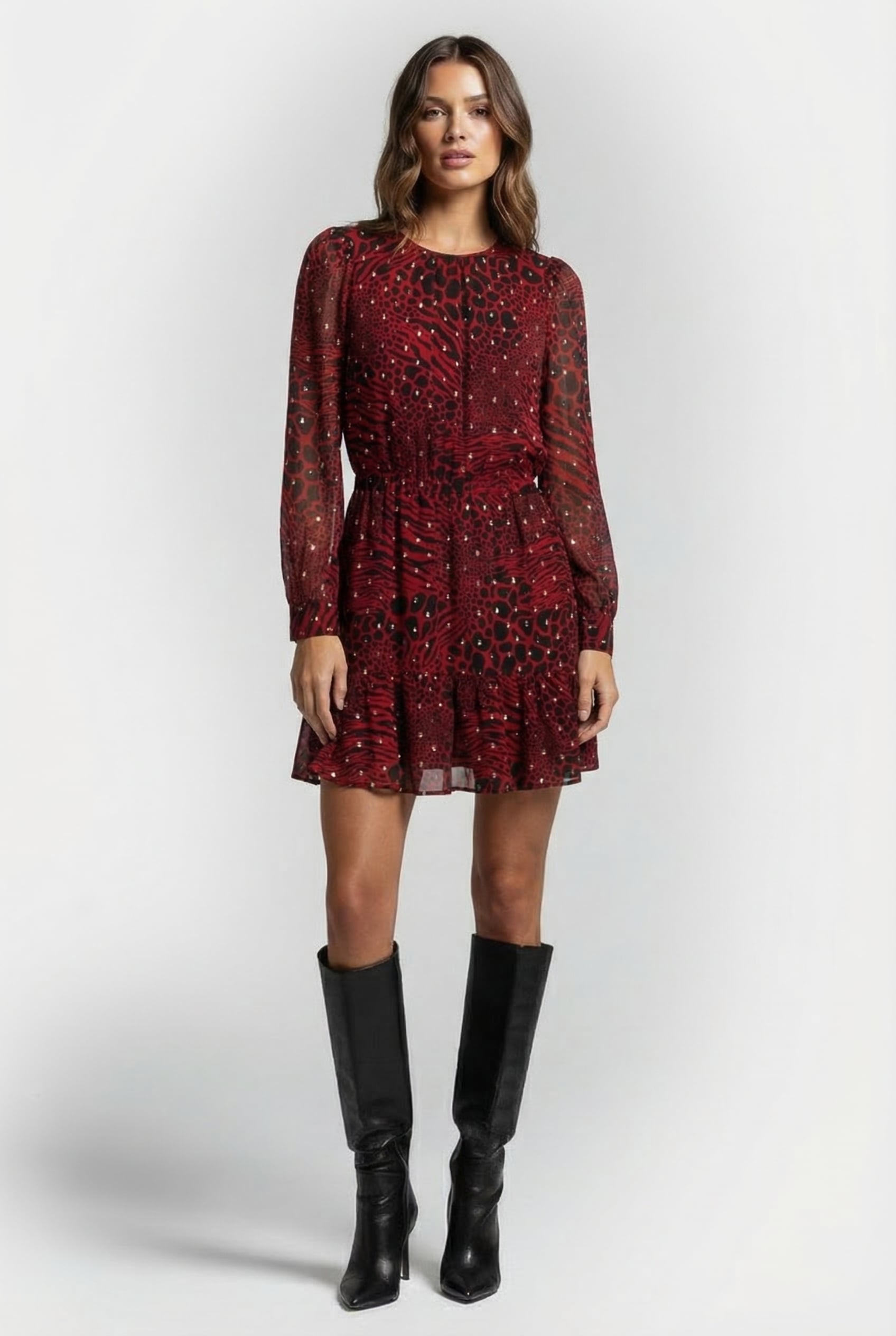 PTCHWK ANIMAL MINI DRESS CRIMSON 1