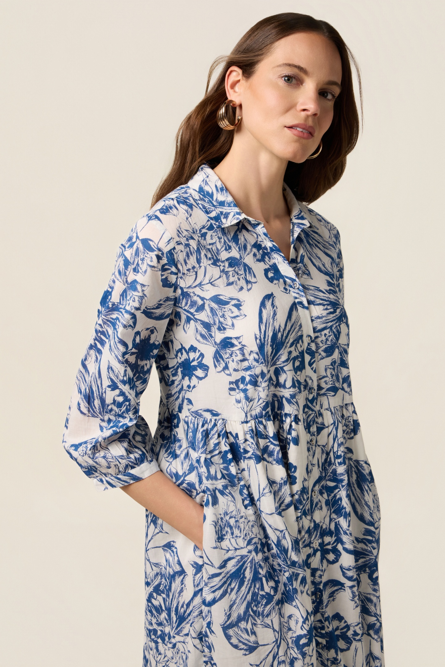 LONG PATTERNED COTTON SHIRTDRESS LIGHT BLUE 2