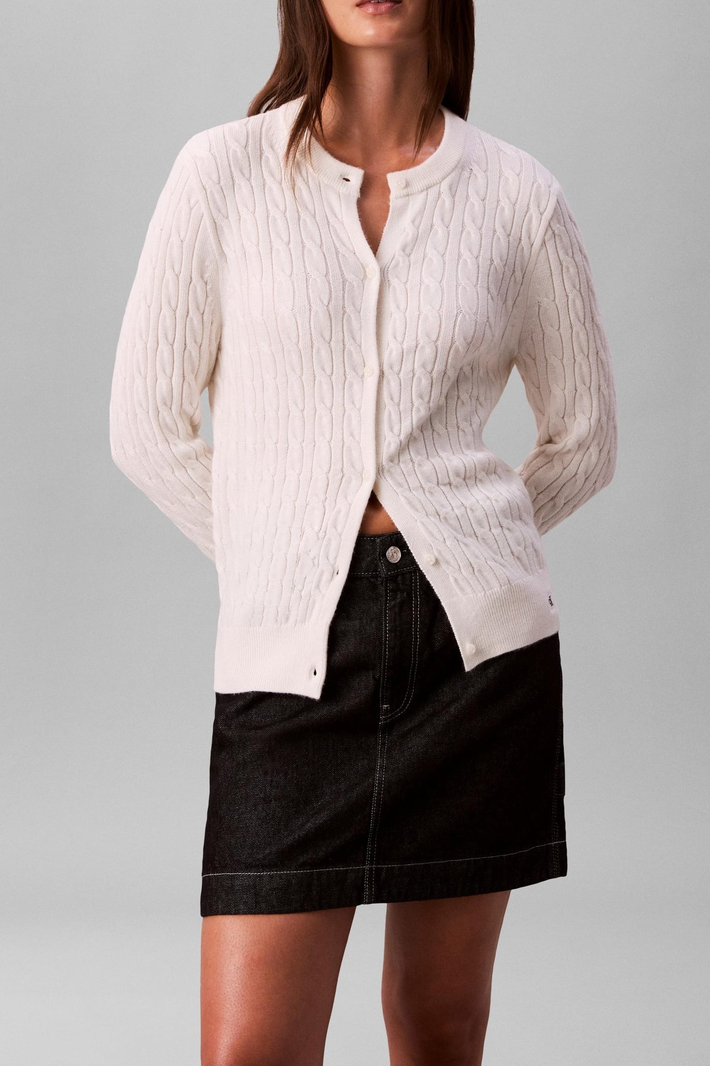 WOOL CABLE CREWNECK WHITE GREIGE 2