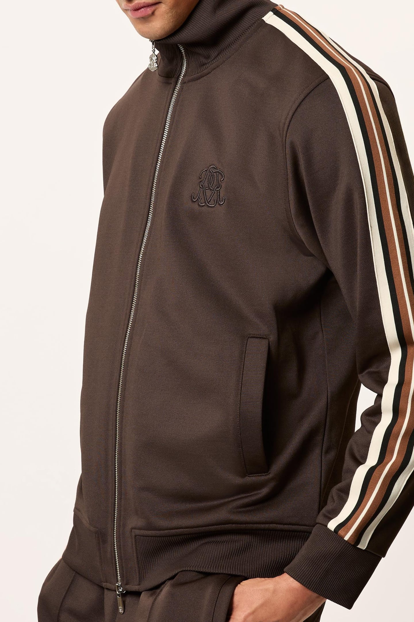 LS ZIP THROUGH MOTIF TRACK TOP BROWN 1