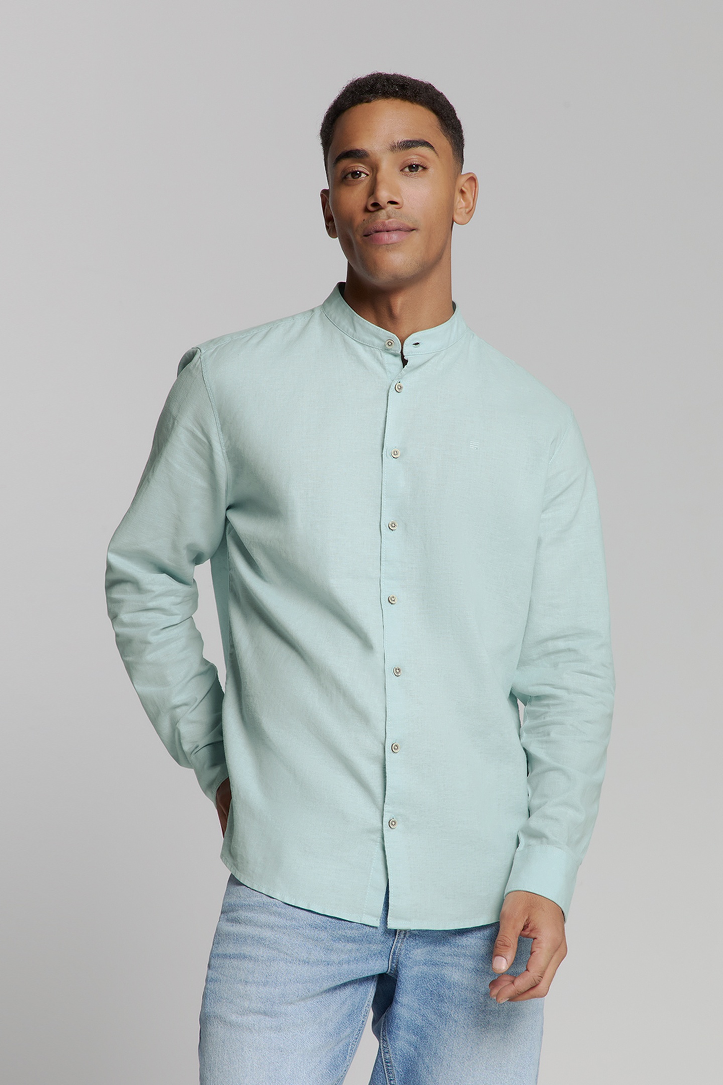 SHIRT GRANDDAD SOLID WITH LINEN ICE 1