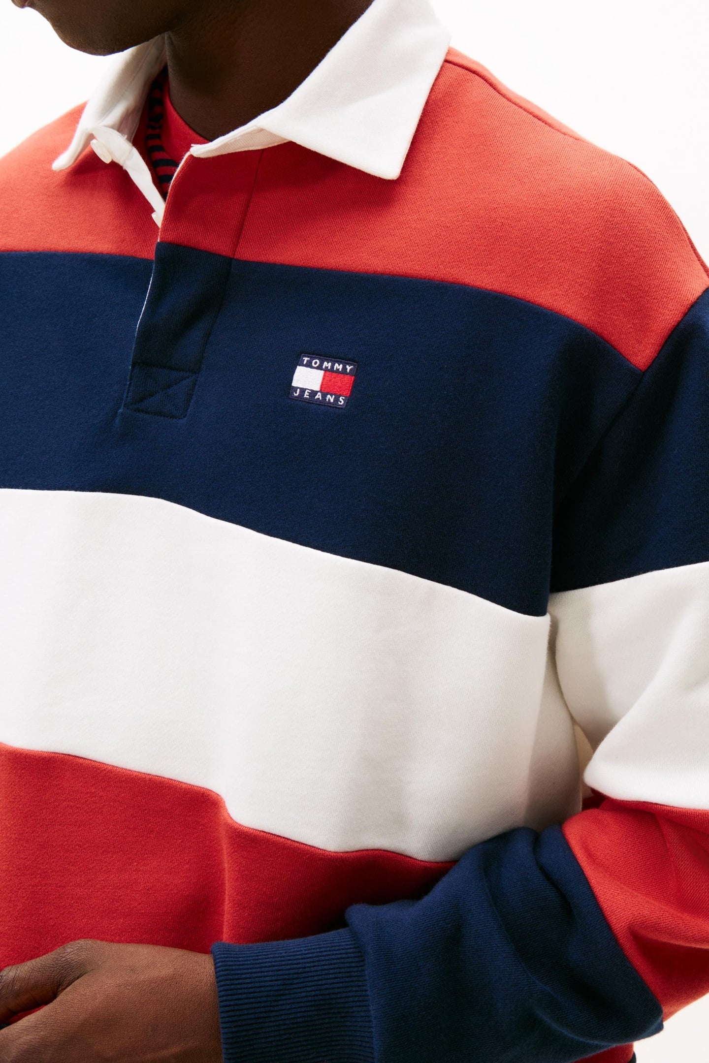 BADGE STRIPE RELAXED RUGBY SHIRT NAVY/RED/ECRU 3