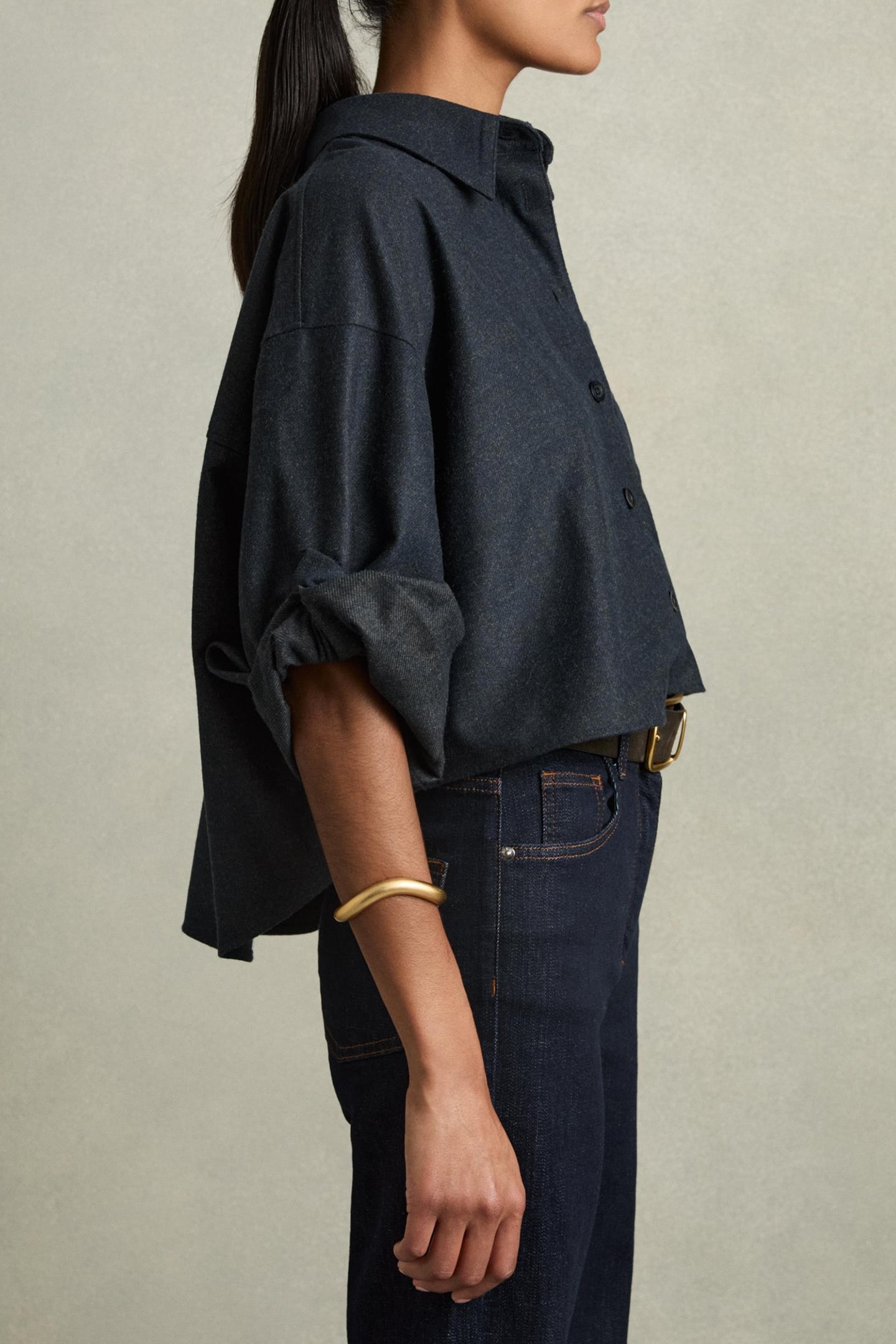 CROPPED WOOL SHIRT NAVY 4