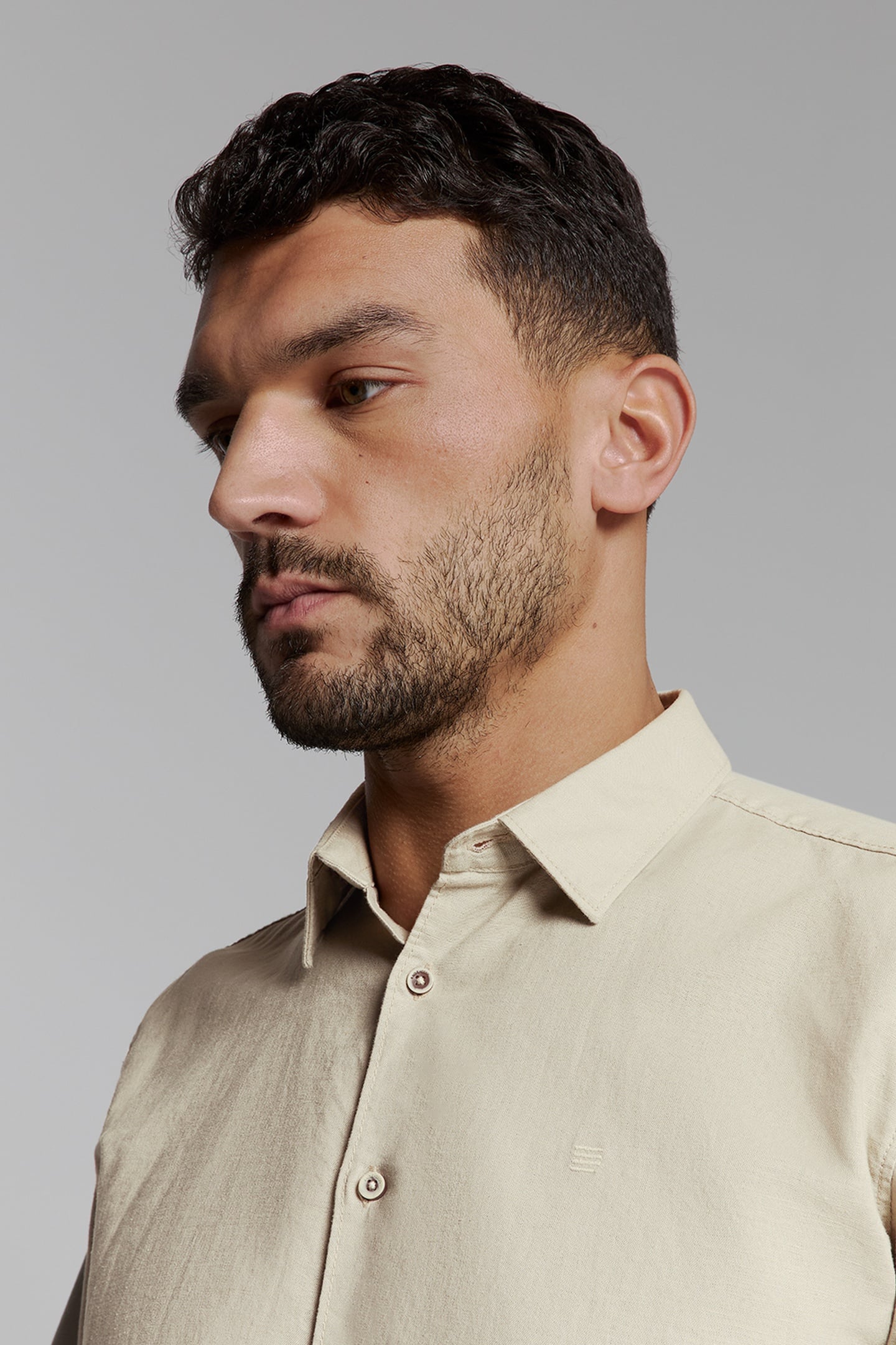 SHIRT SOLID WITH LINEN LIGHT DESERT 4
