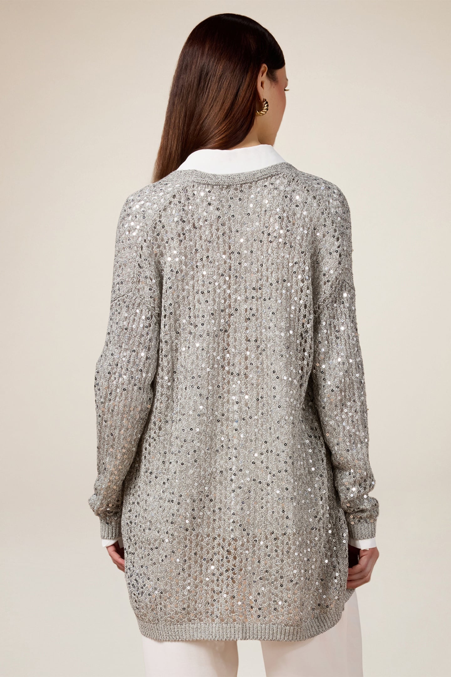 OPENWORK CARDIGAN WITH SEQUINS GREY 2