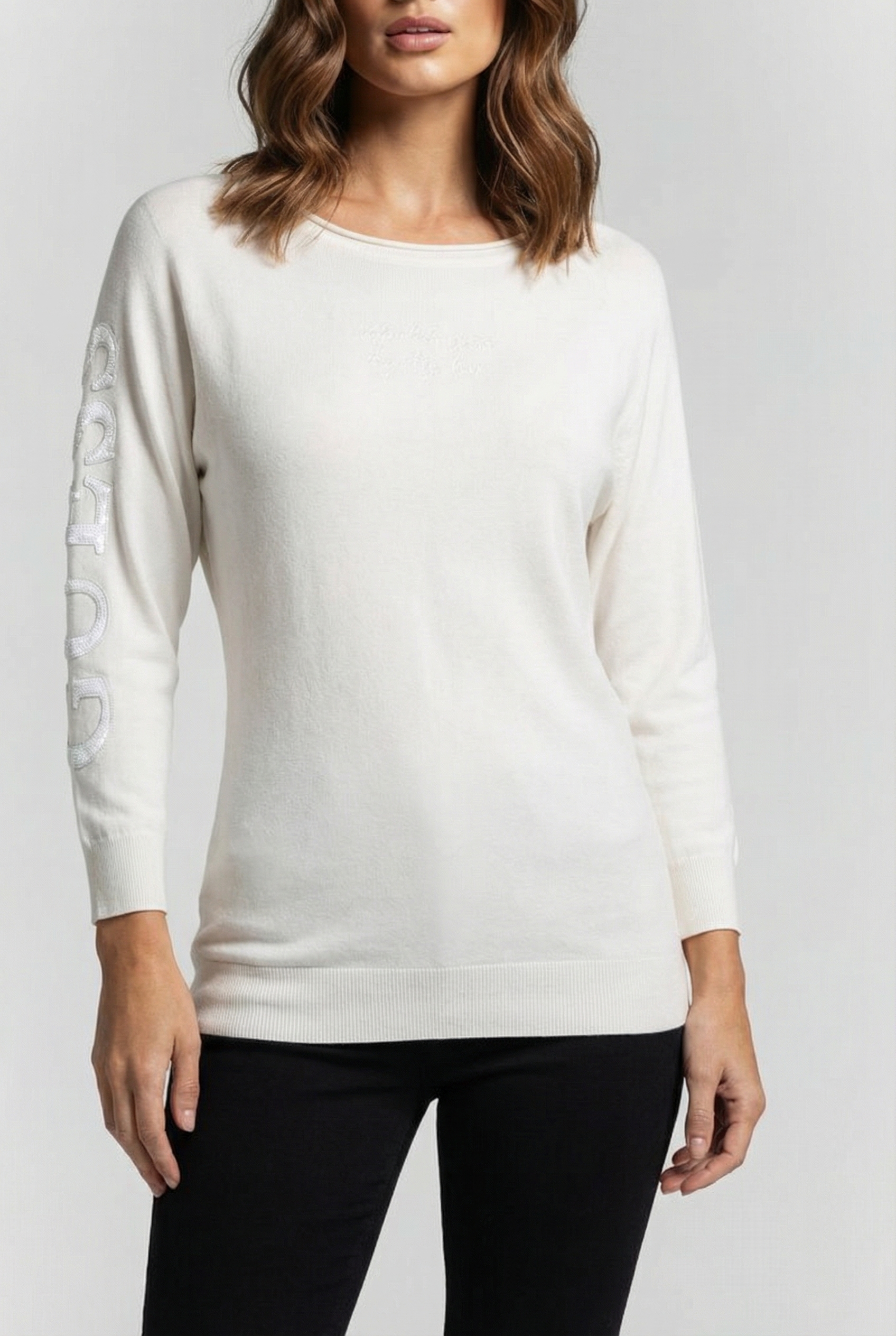 GUESS ECO MAEVE LOGO BAT SLEEV CREAM WHITE 1