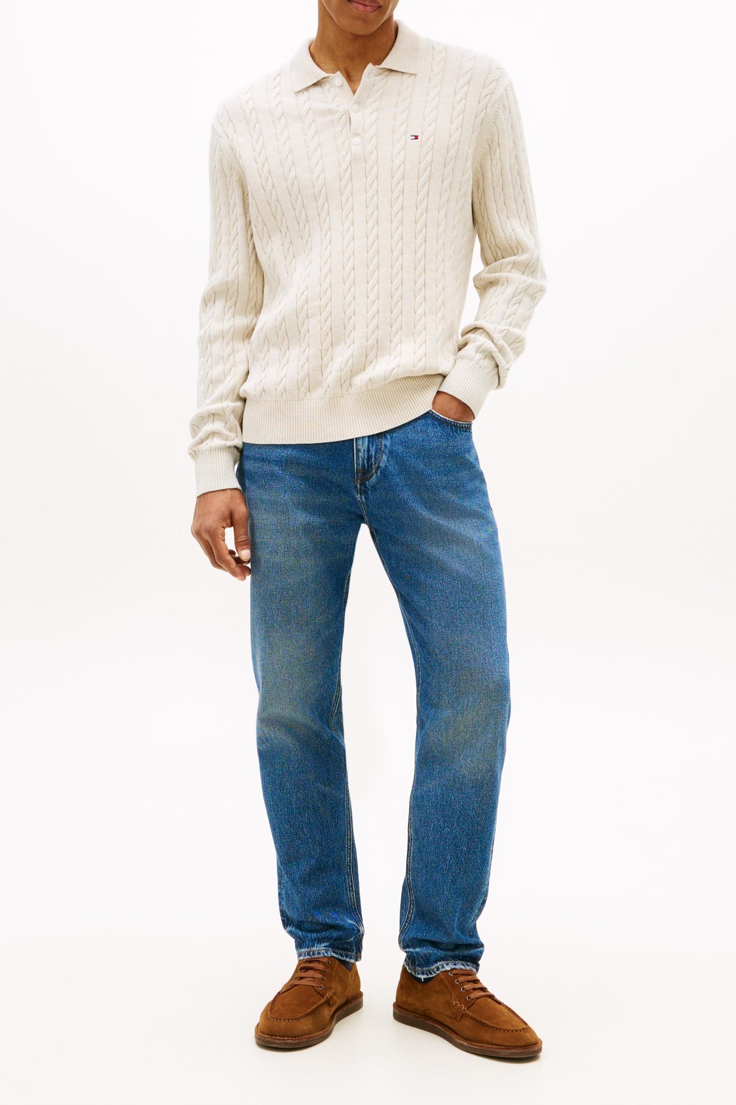 CLASSIC COTTON CABLE SWEATER HEATHERED OATMILK 2