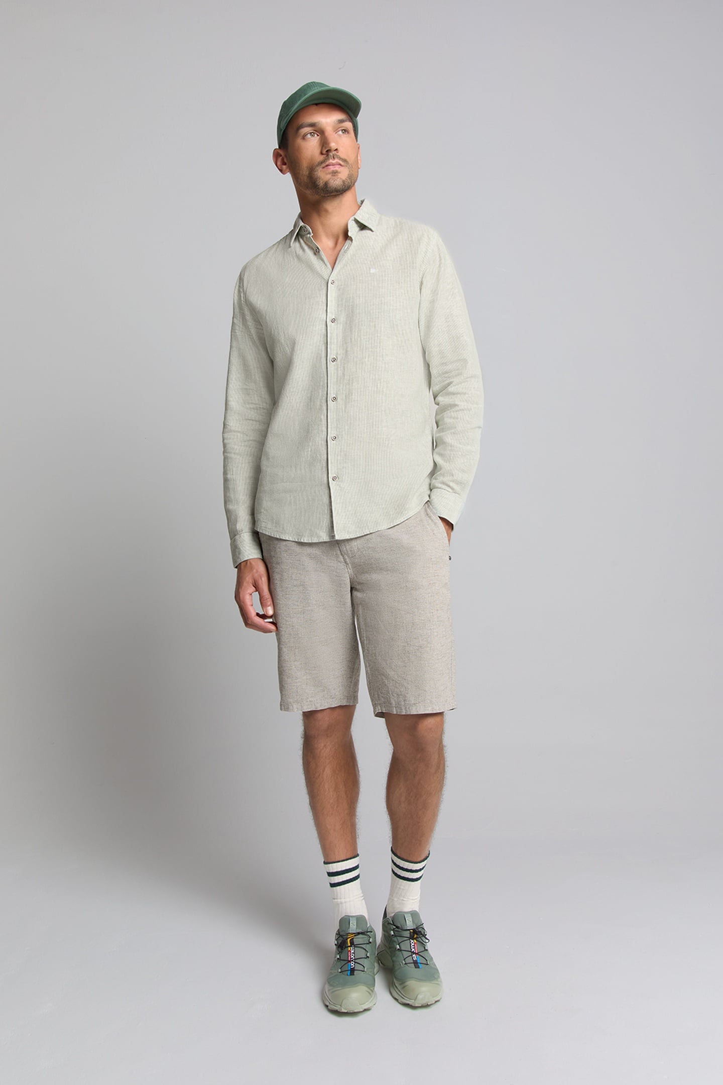 SHIRT VERTICAL SMALL STRIPES WITH LINEN GREEN 2