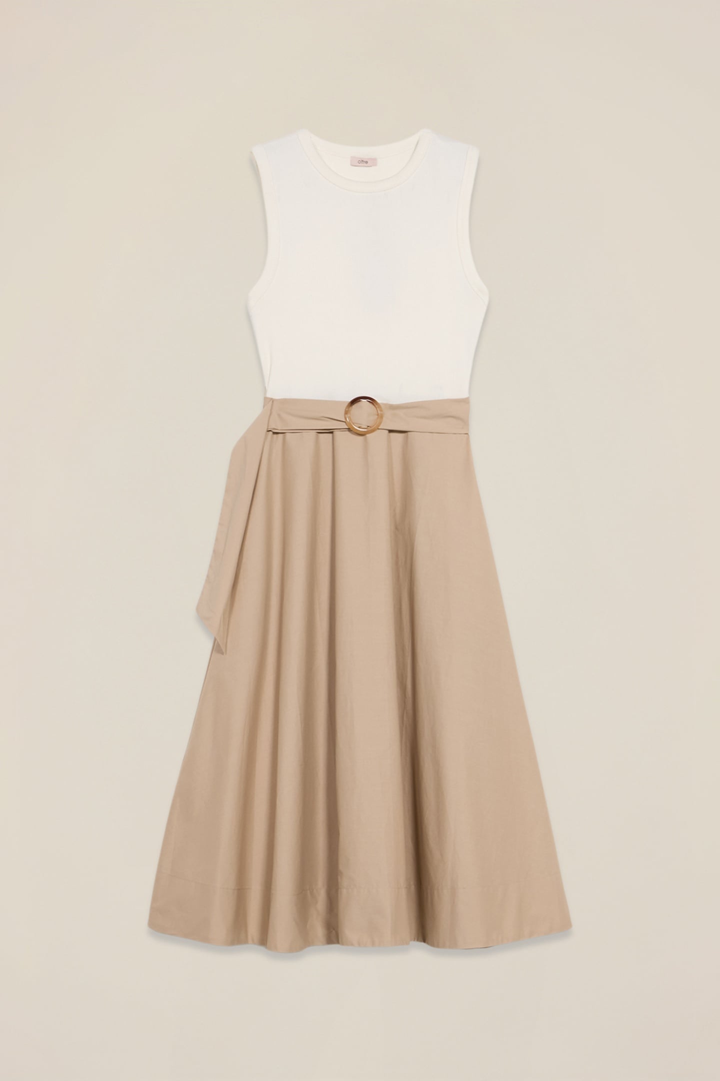 TWO-TONE DRESS WITH BELT BEIGE 4