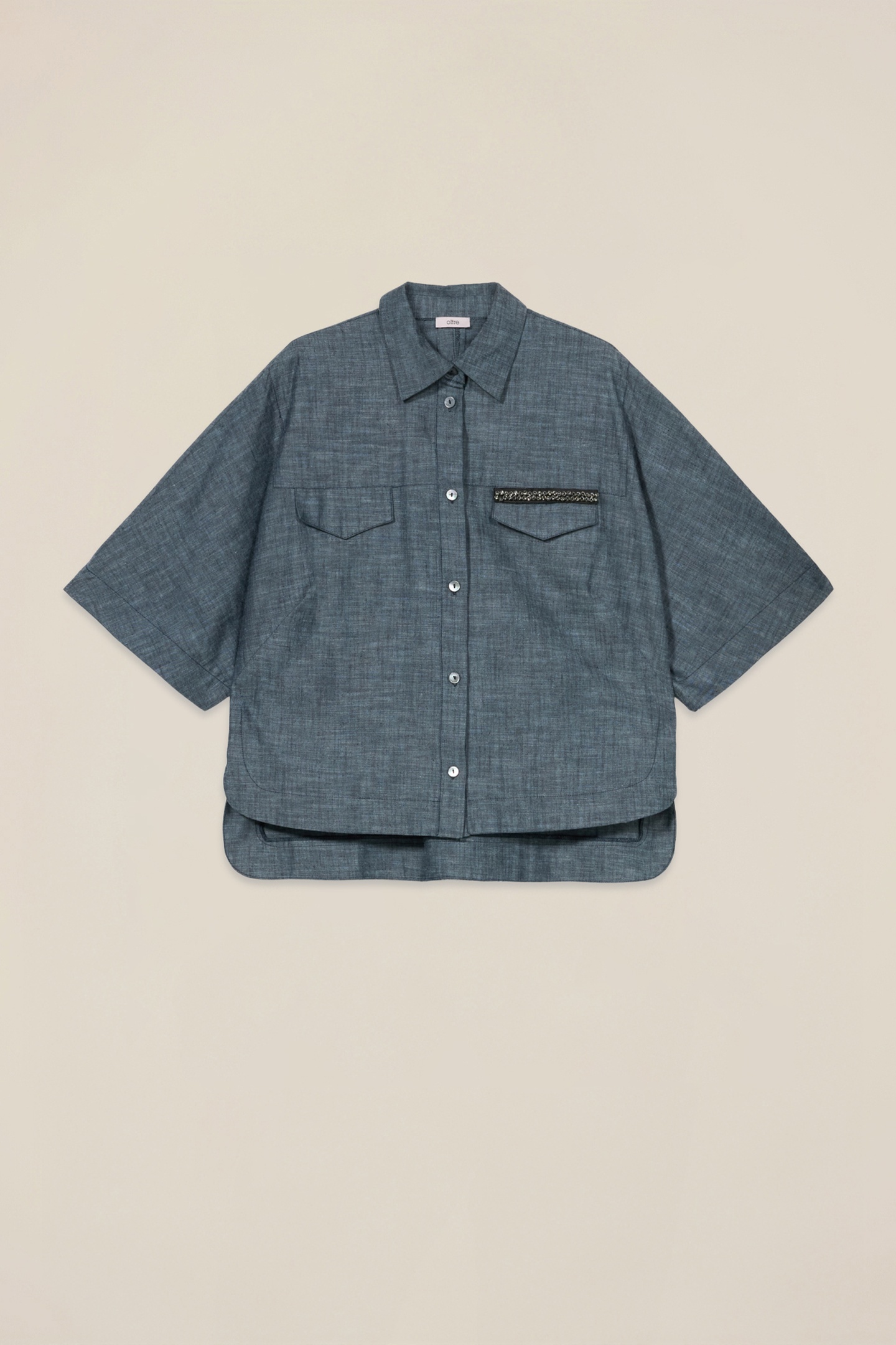 OVERSIZED DENIM-EFFECT LINEN BLEND SHIRT BLUE 3