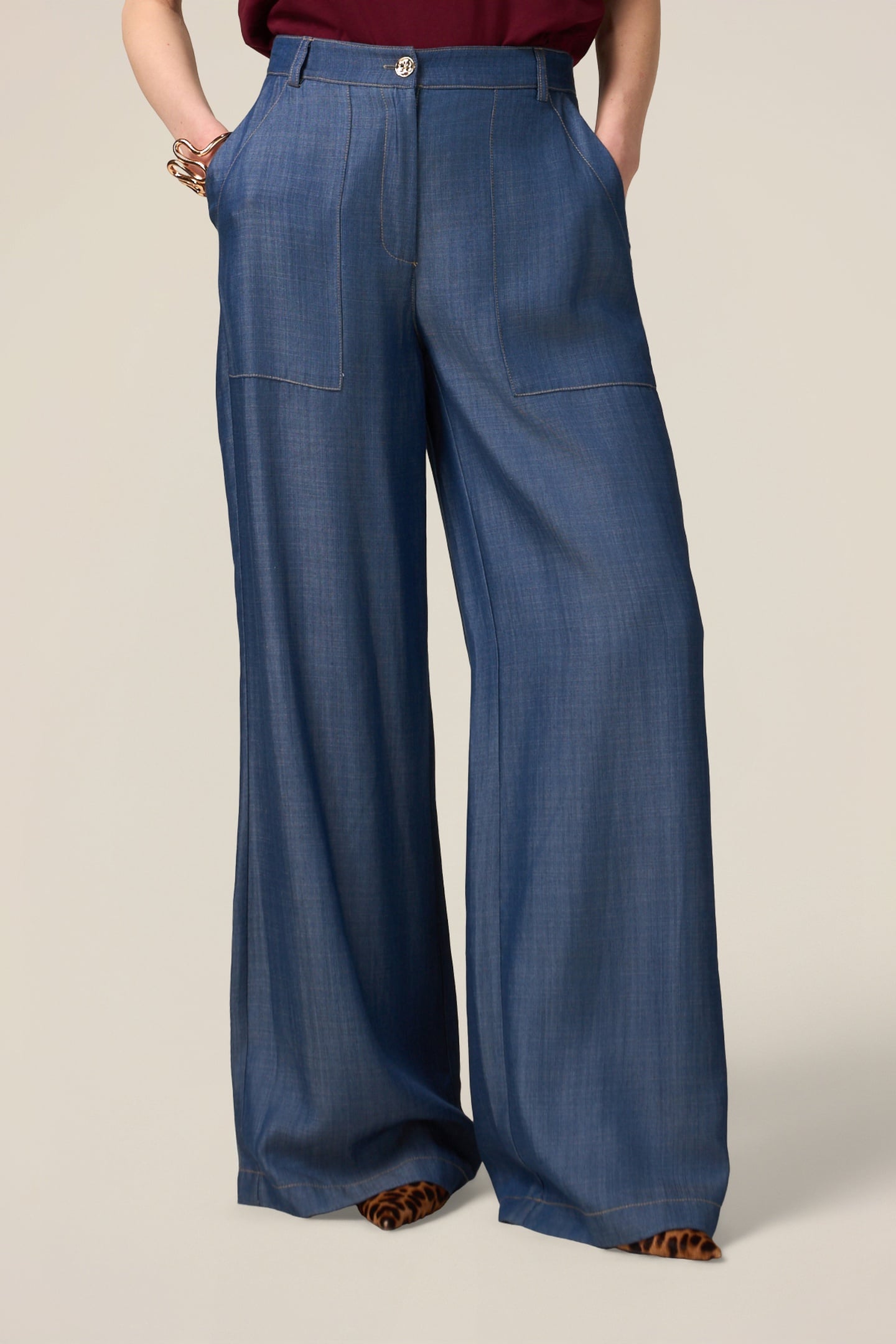 WIDE-LEG PALAZZO JEANS IN TENCEL SATIN BLUE 1