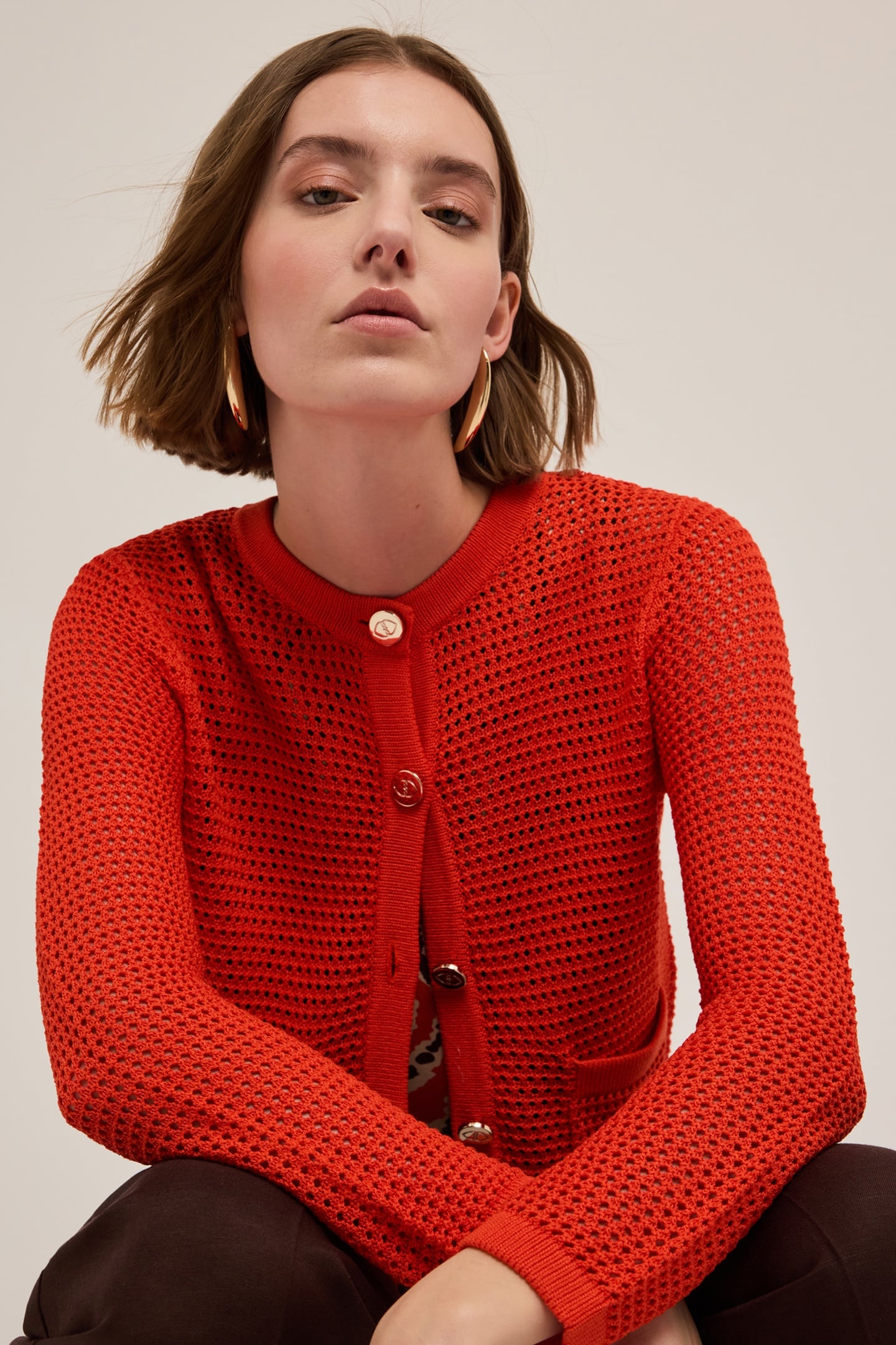 OPENWORK KNITTED CARDIGAN RED 1