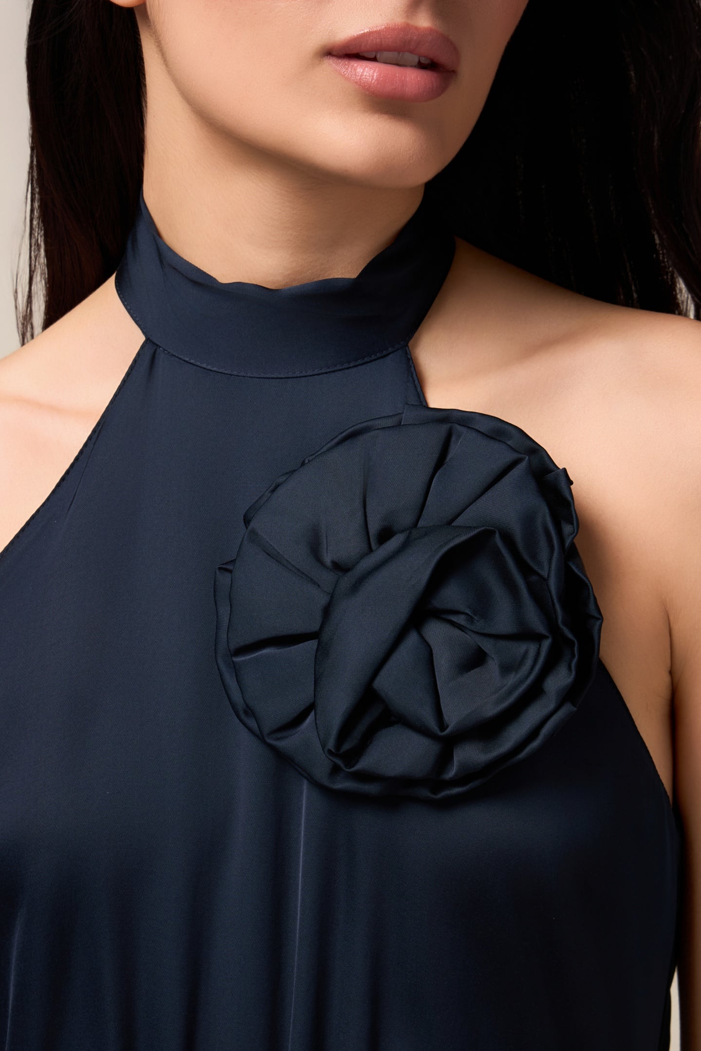 LONG SATIN DRESS WITH FLOWER BLUE 3