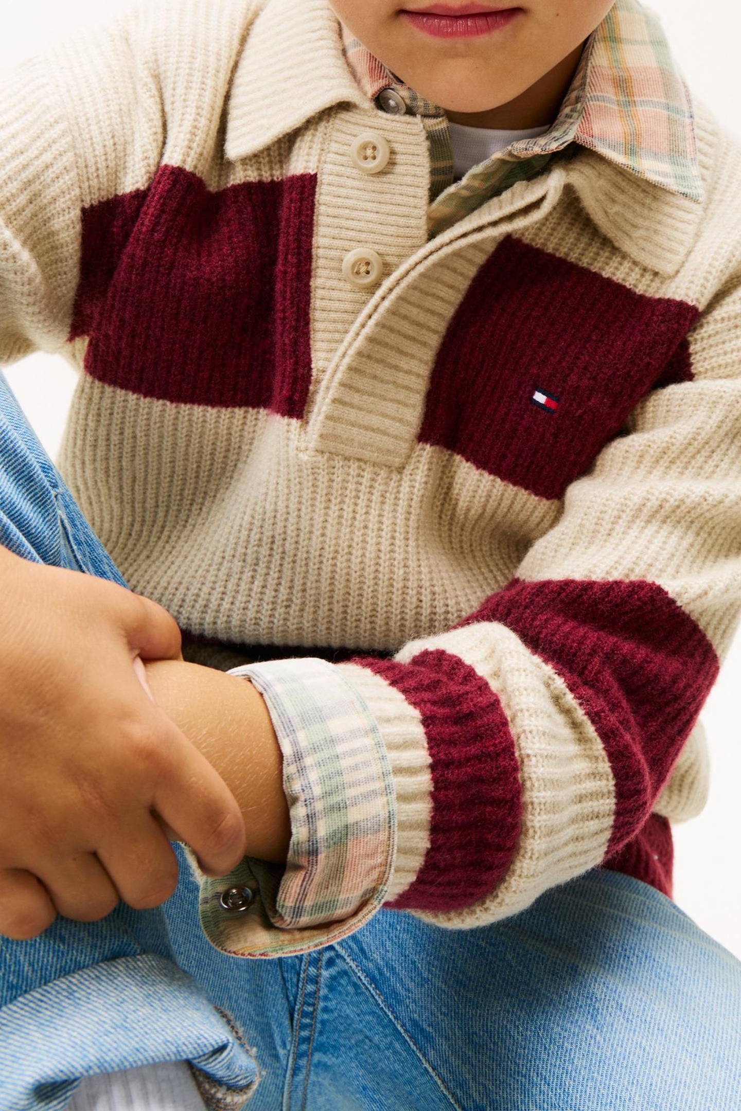 BOYS WOOL BLEND RIB RUGBY RICH CHERRY COLOURBLOCK 4