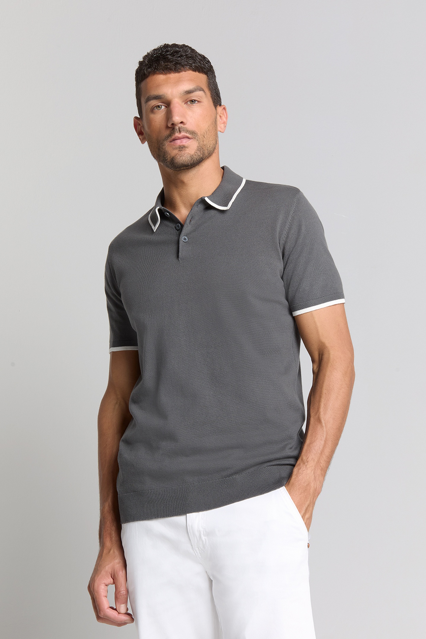 PULLOVER SHORT SLEEVE POLO BUTTON SOLID DARK STEEL 1