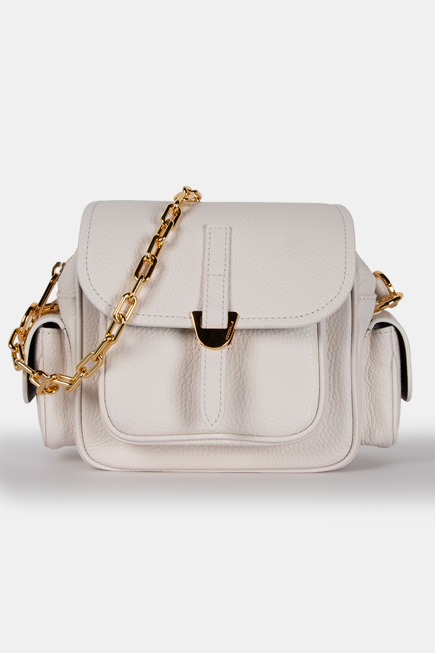 LEATHER CROSS BODY BAG WITH CHAIN STRAP IN WHITE 2