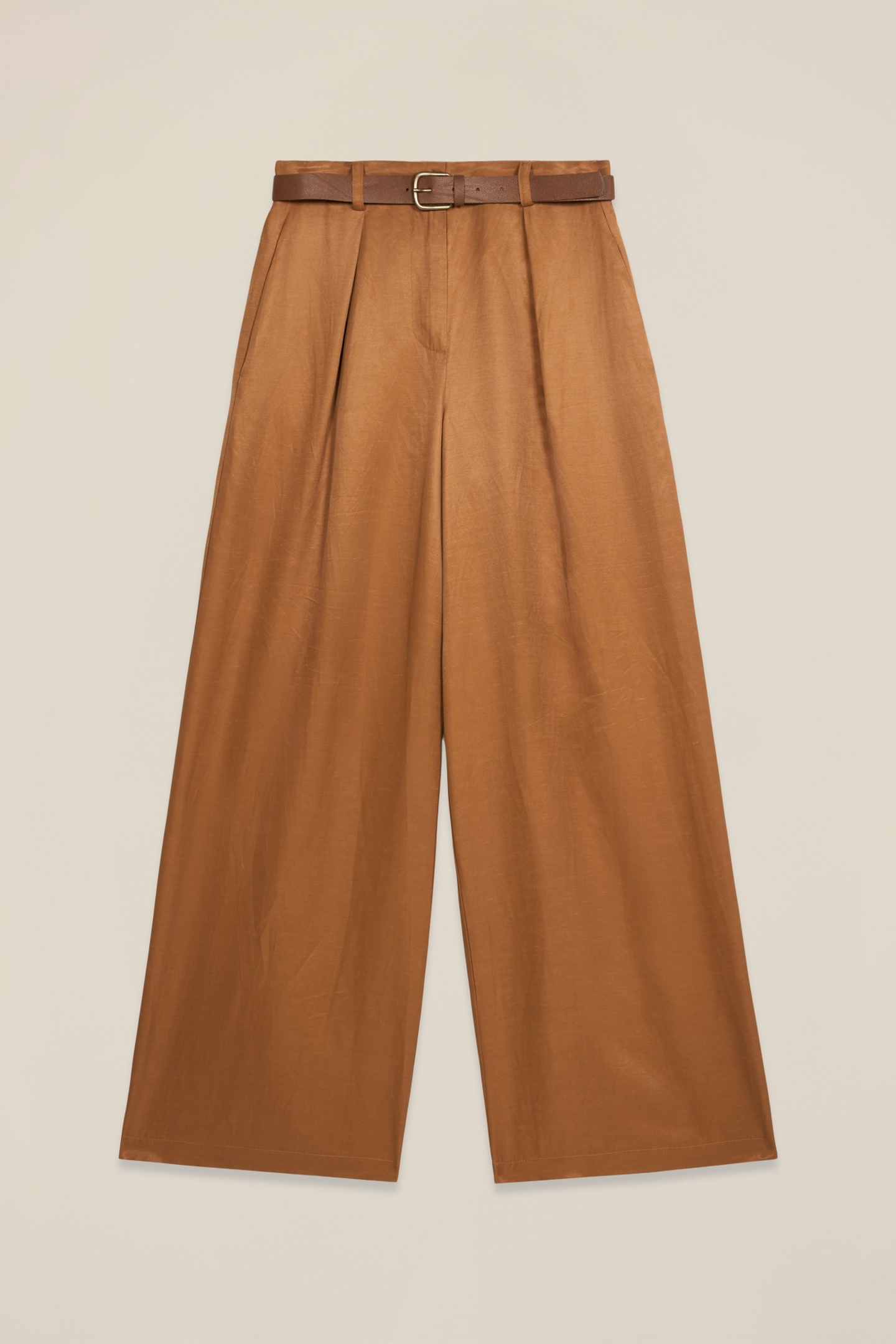 WIDE-LEG LINEN BLEND TROUSERS BROWN 4