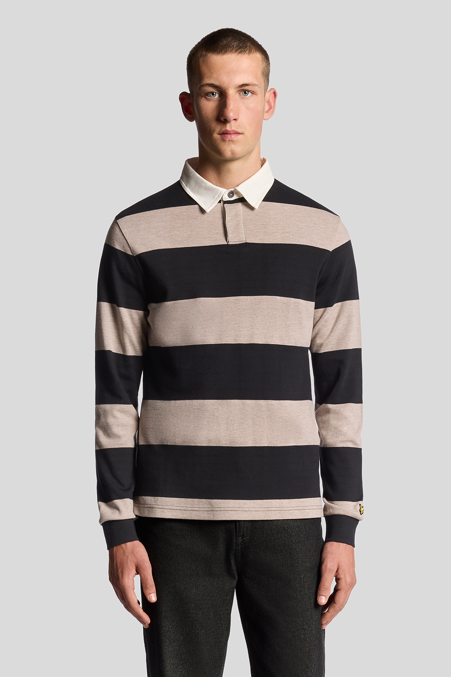 STRIPED RUGBY POLO SHIRT JET BLACK/WHITE HEATHER 2