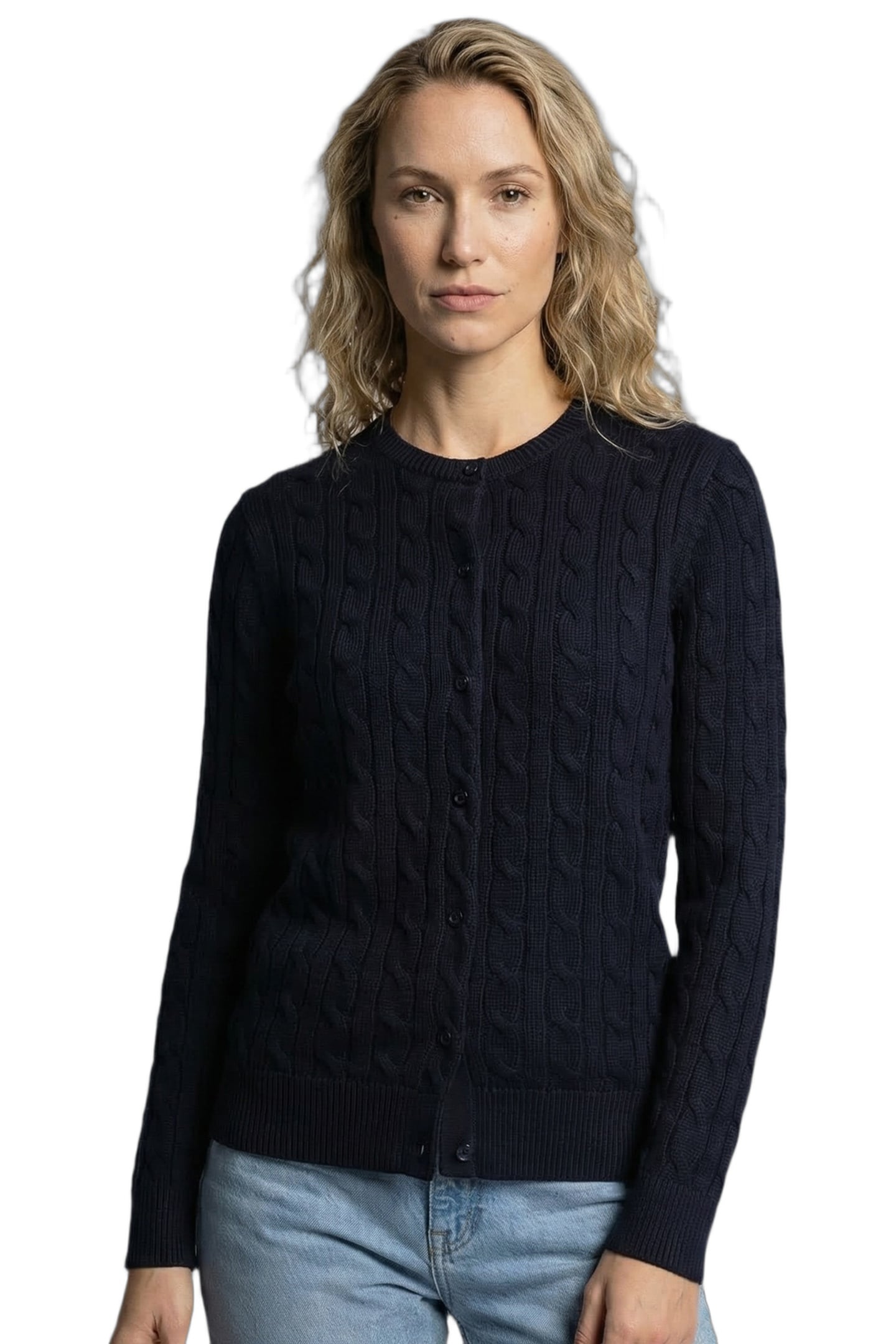 CABLE BUTTON CARDIGAN NAVY 1